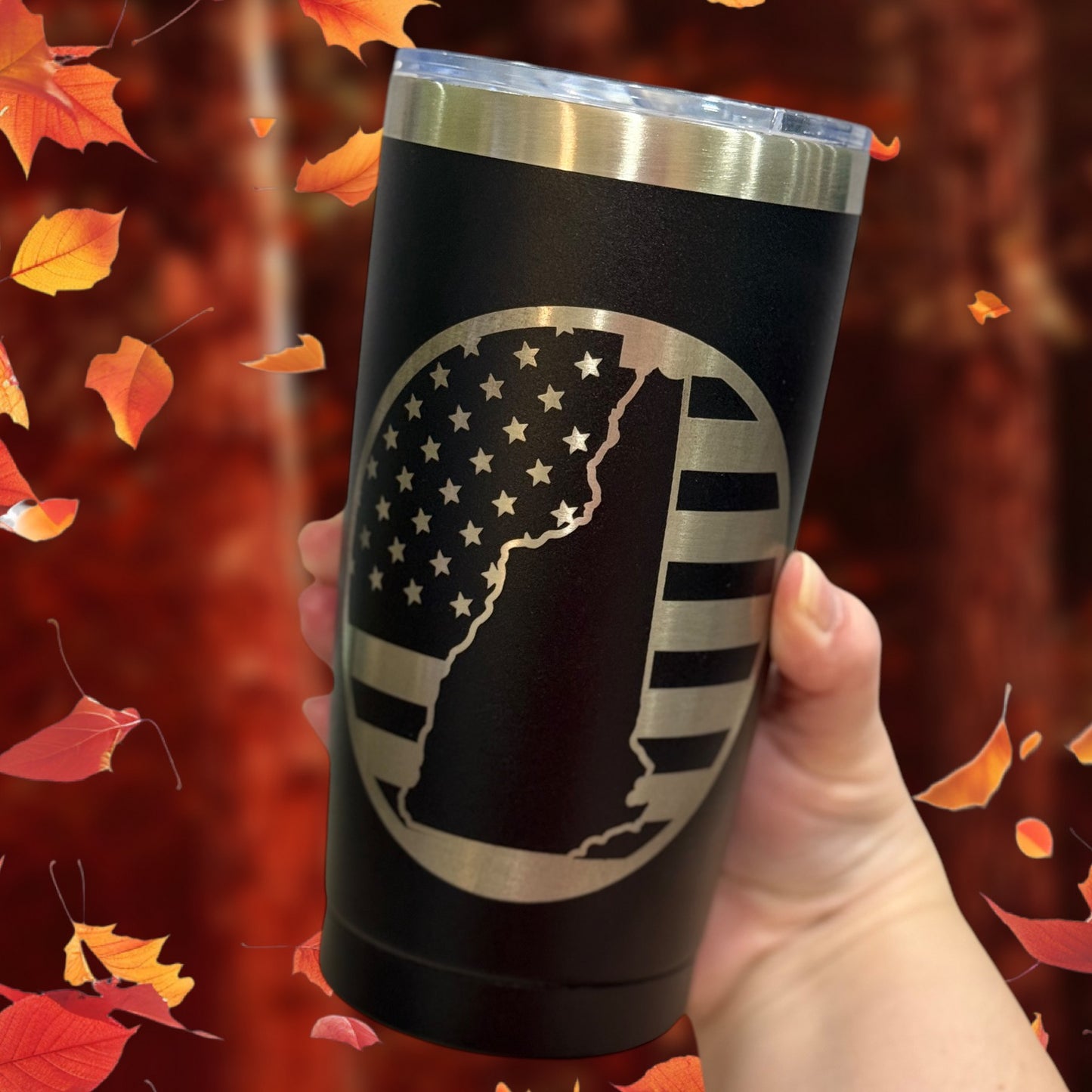 American Flag New Hampshire Outline Engraved 20oz Insulated Tumbler