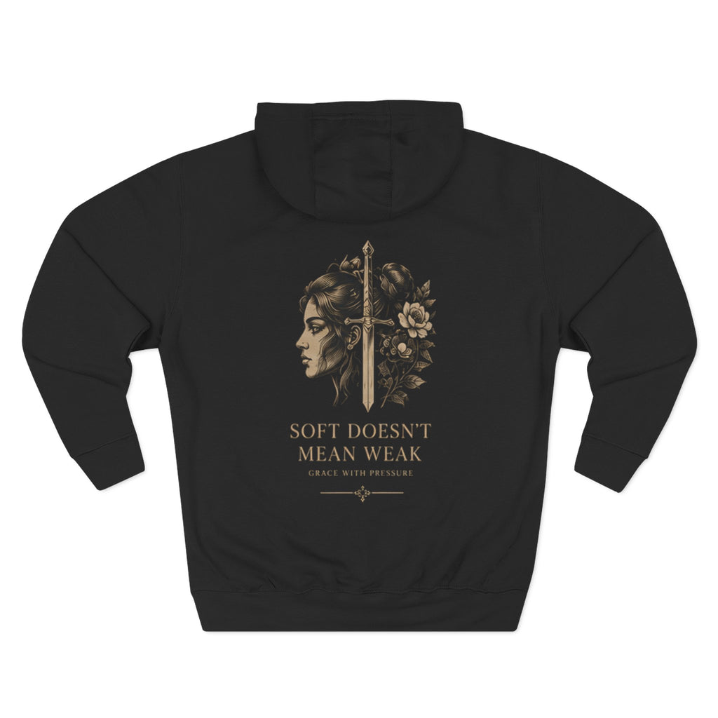Fleece Hoodie — "Soft Doesn't Mean Weak" Floral Warrior Graphic