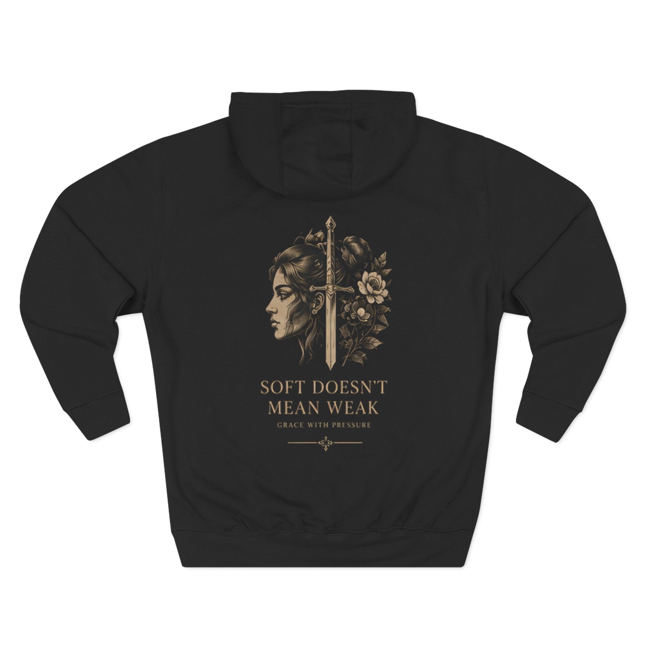 Fleece Hoodie — "Soft Doesn't Mean Weak" Floral Warrior Graphic