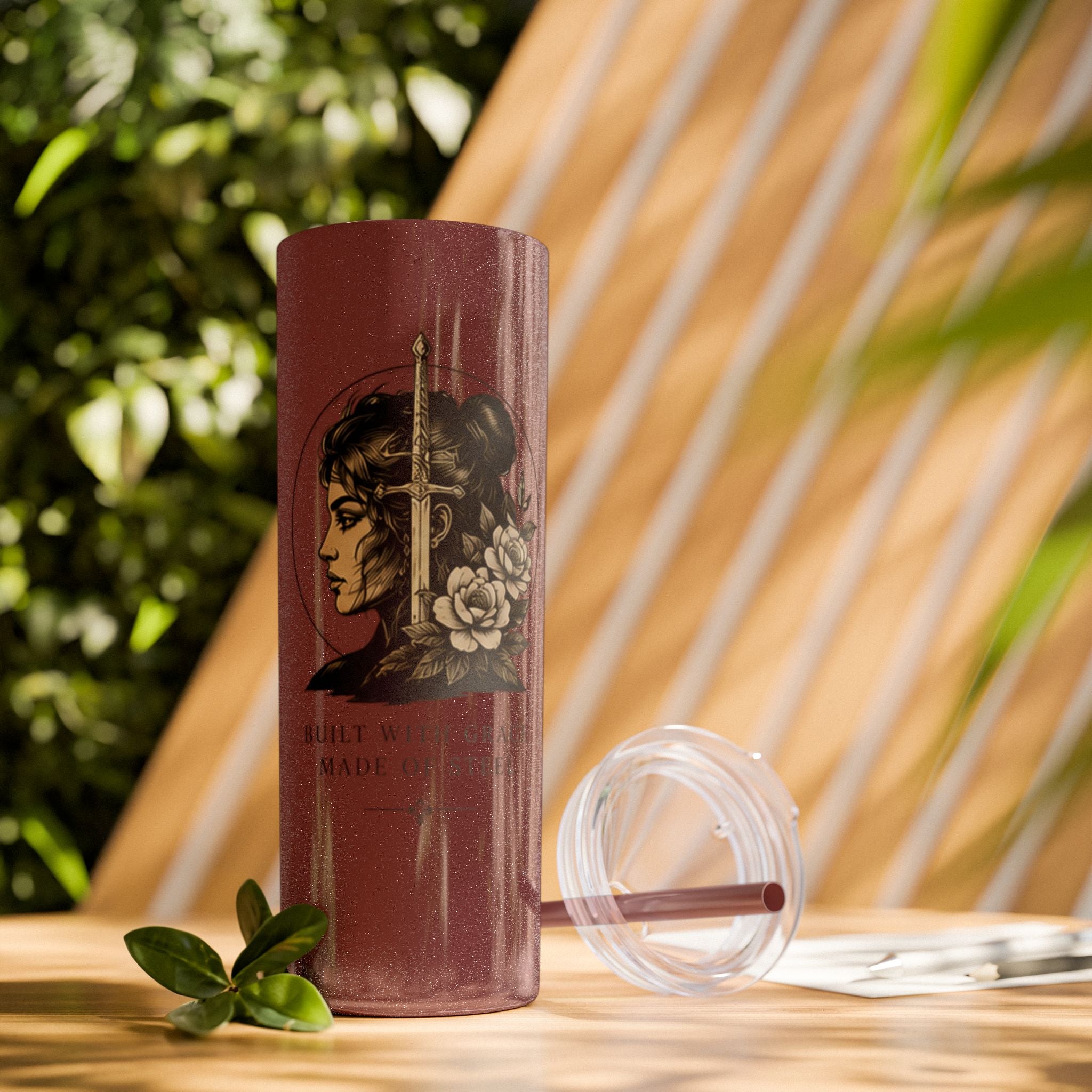20oz Skinny Tumbler — “Built With Grace, Made of Steel” Warrior Woman Design