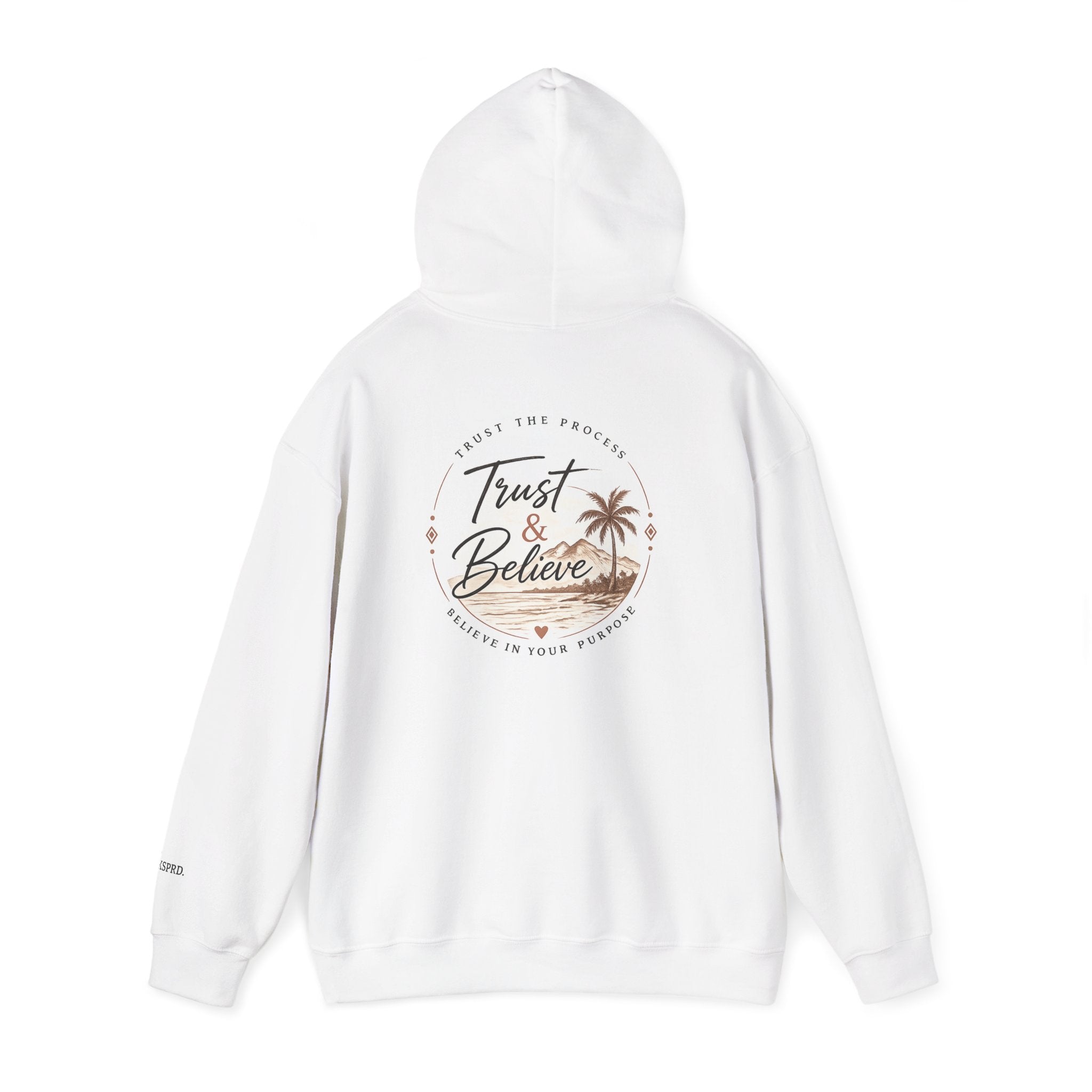 Trust & Believe Hoodie — Beach Palm Sunset Graphic Hooded Sweatshirt