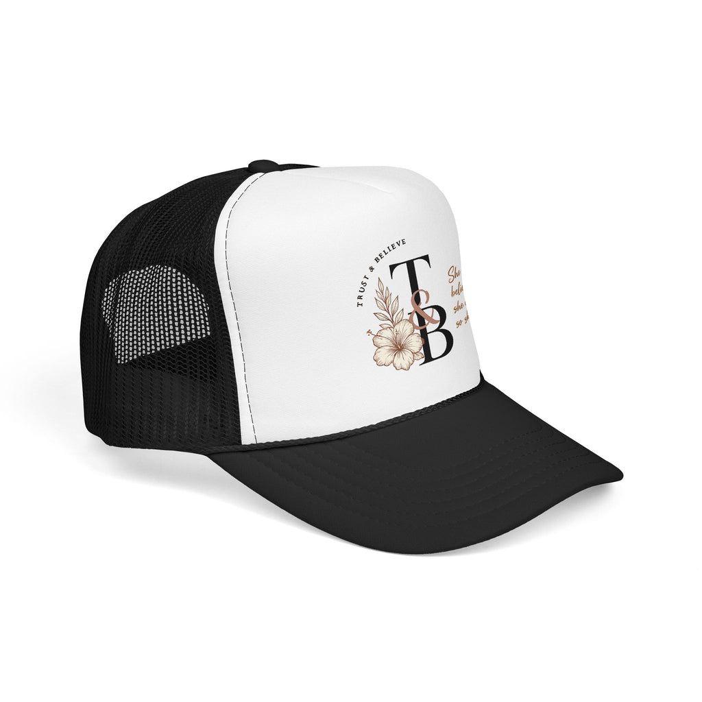 Trucker Hat — 'She Believed She Could So She Did' Floral Monogram