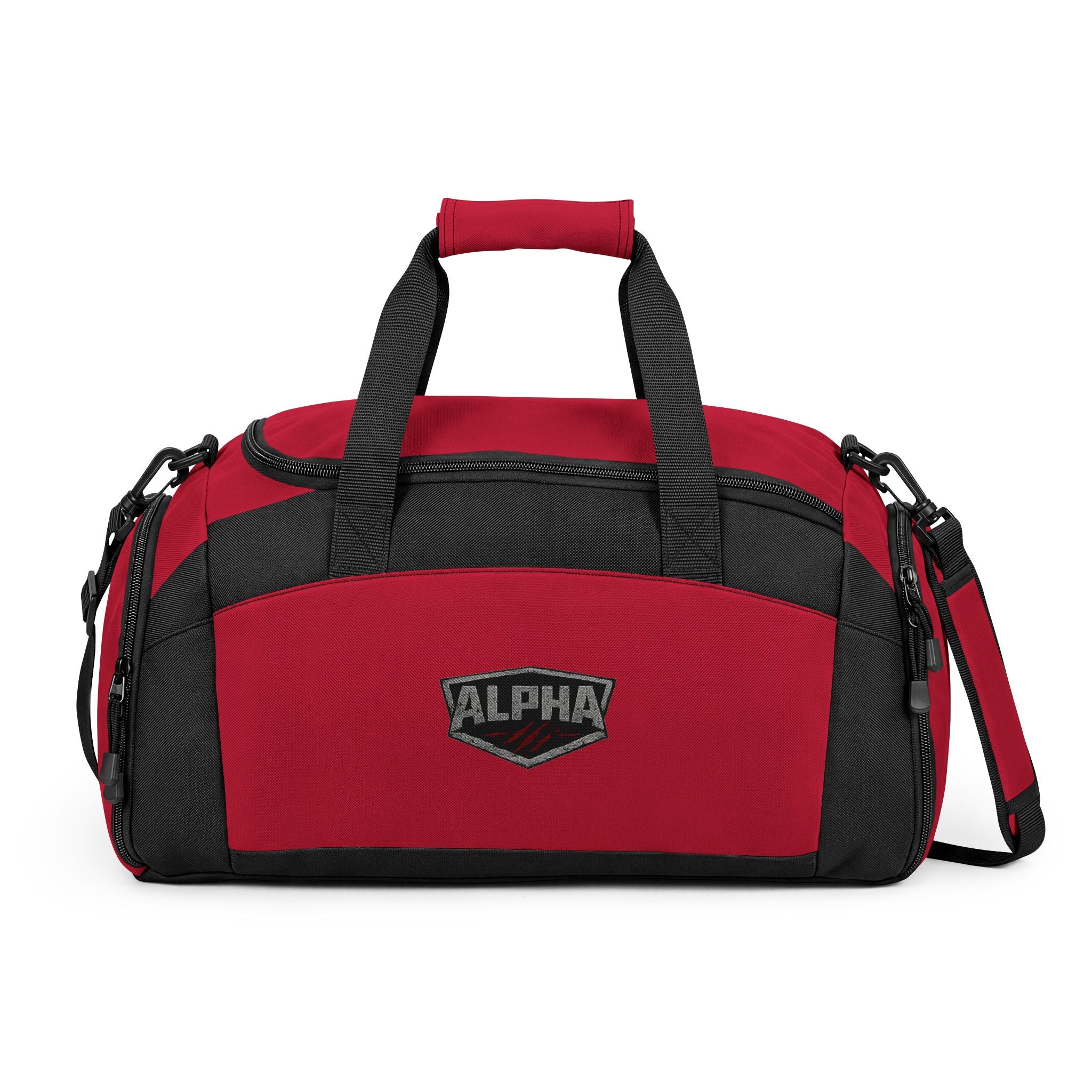 Alpha Emblem Gym Bag — Durable Black Workout Duffle