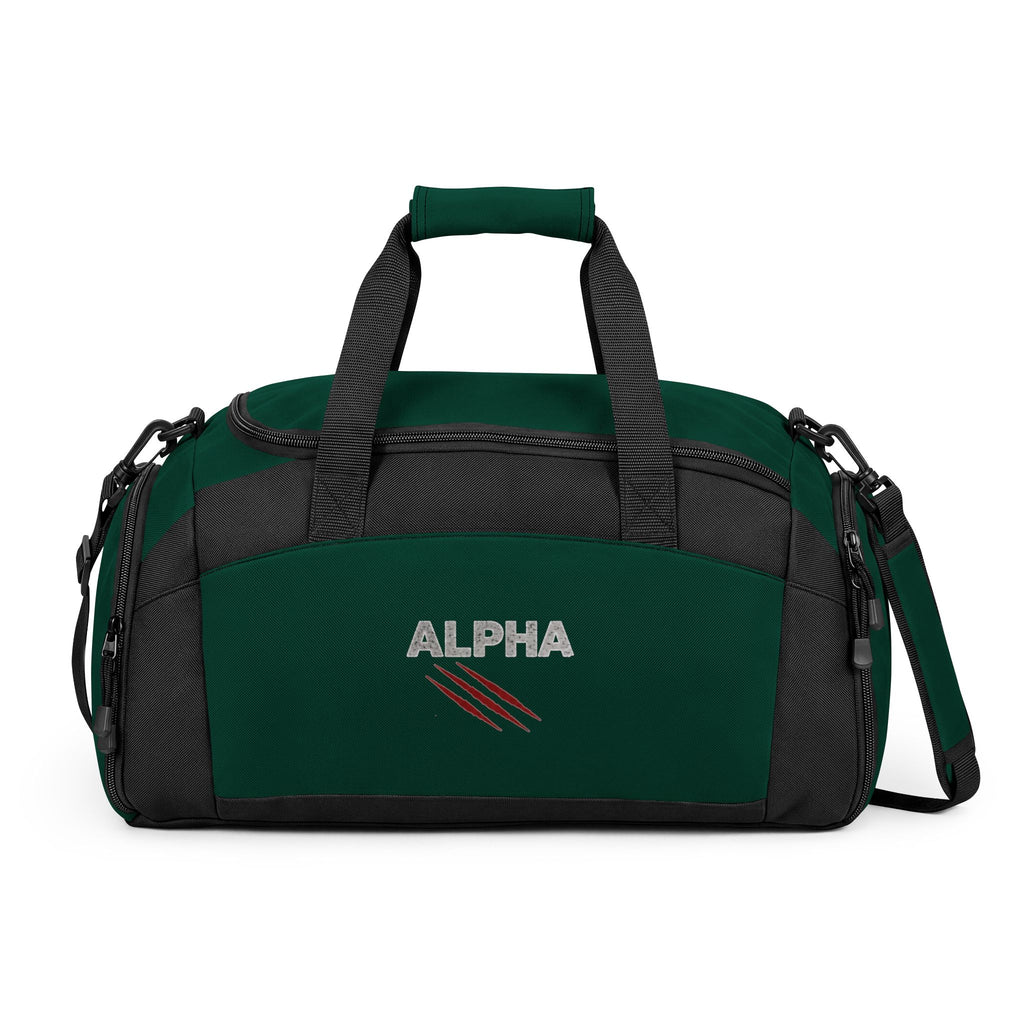 Alpha Gym Bag — Durable Black Duffle with 'ALPHA' Claw-Print Logo
