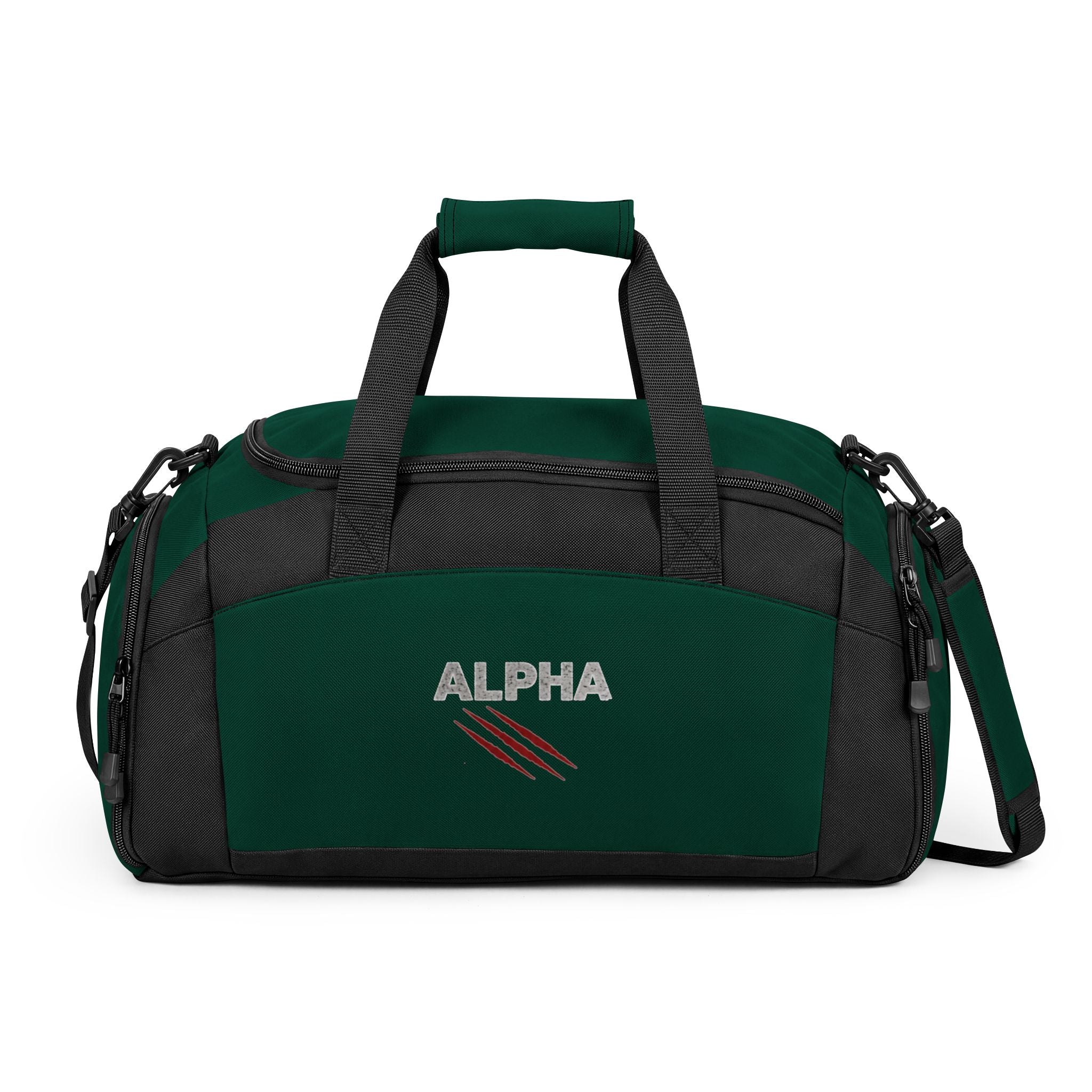 Alpha Gym Bag — Durable Black Duffle with 'ALPHA' Claw-Print Logo