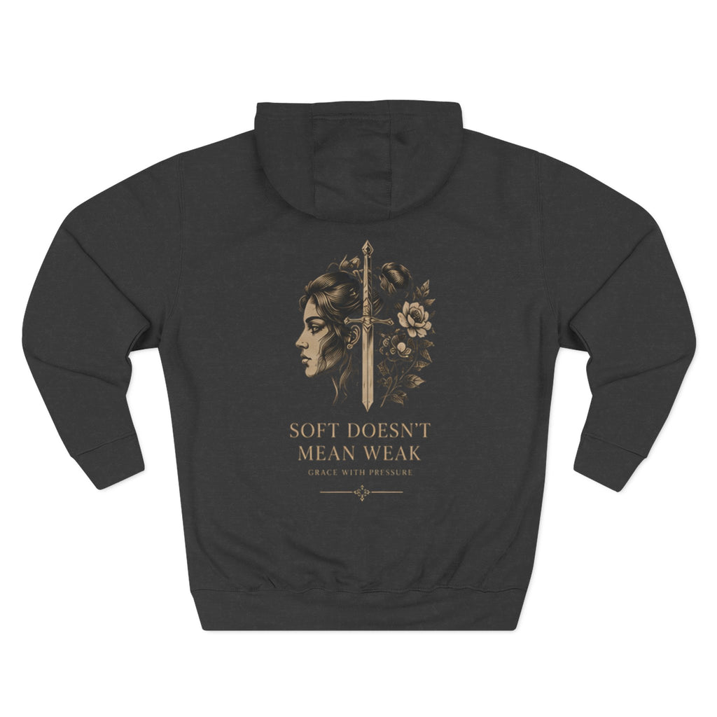 Fleece Hoodie — "Soft Doesn't Mean Weak" Floral Warrior Graphic