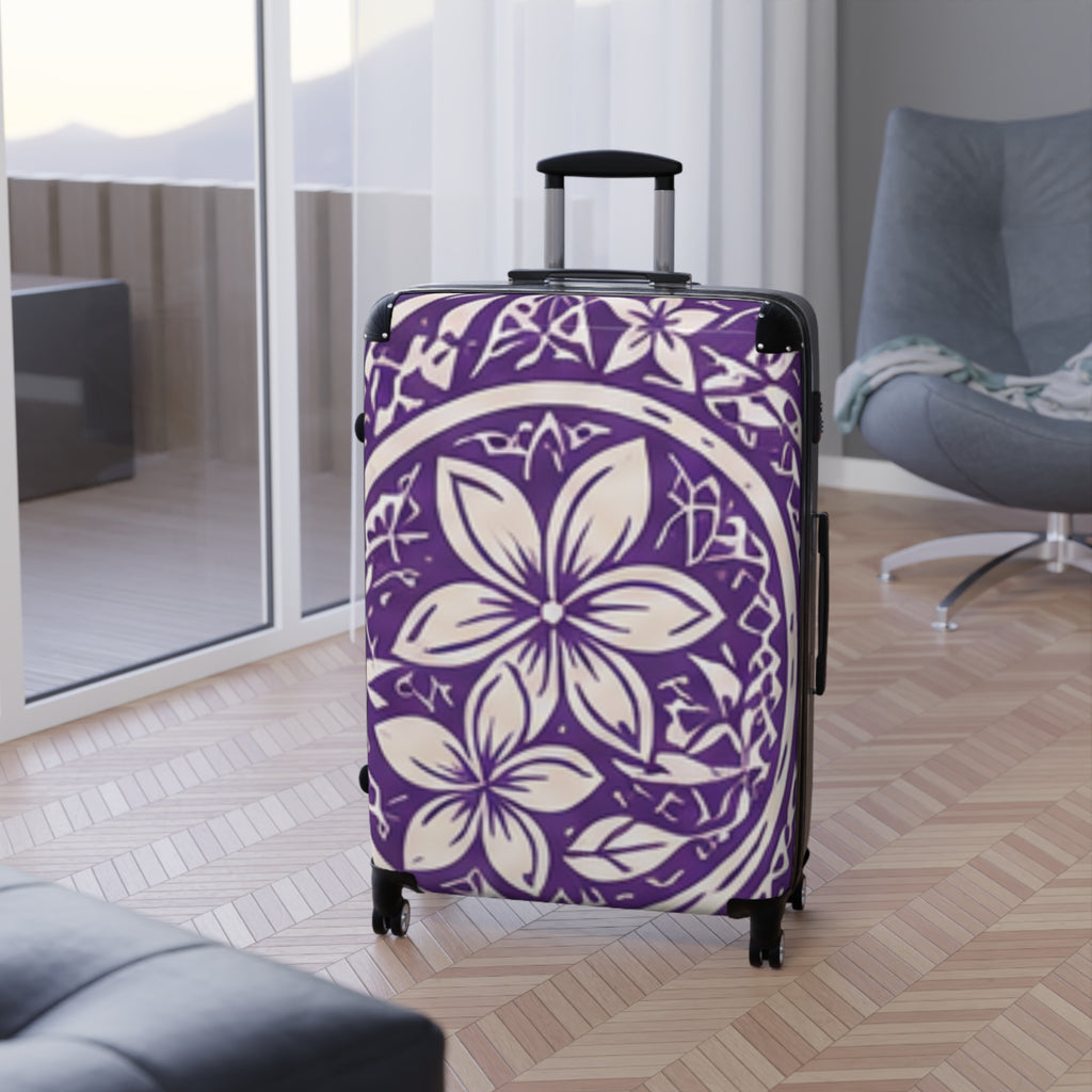 Purple Plumeria Suitcase — Tropical Plumeria Carry-On Luggage