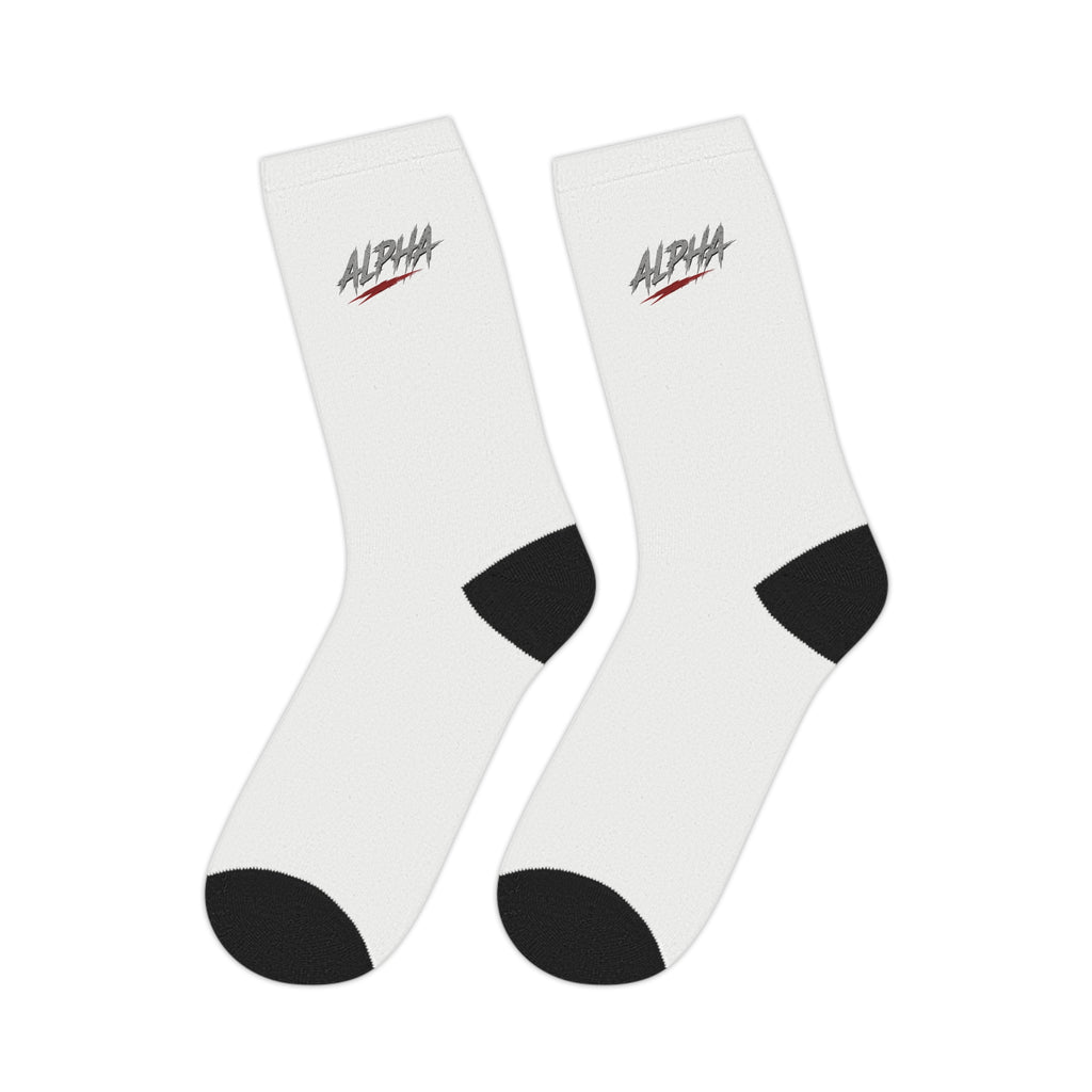 White Mid-Calf Socks with Small 'Nina' Script Accent — Casual Everyday Crew Socks