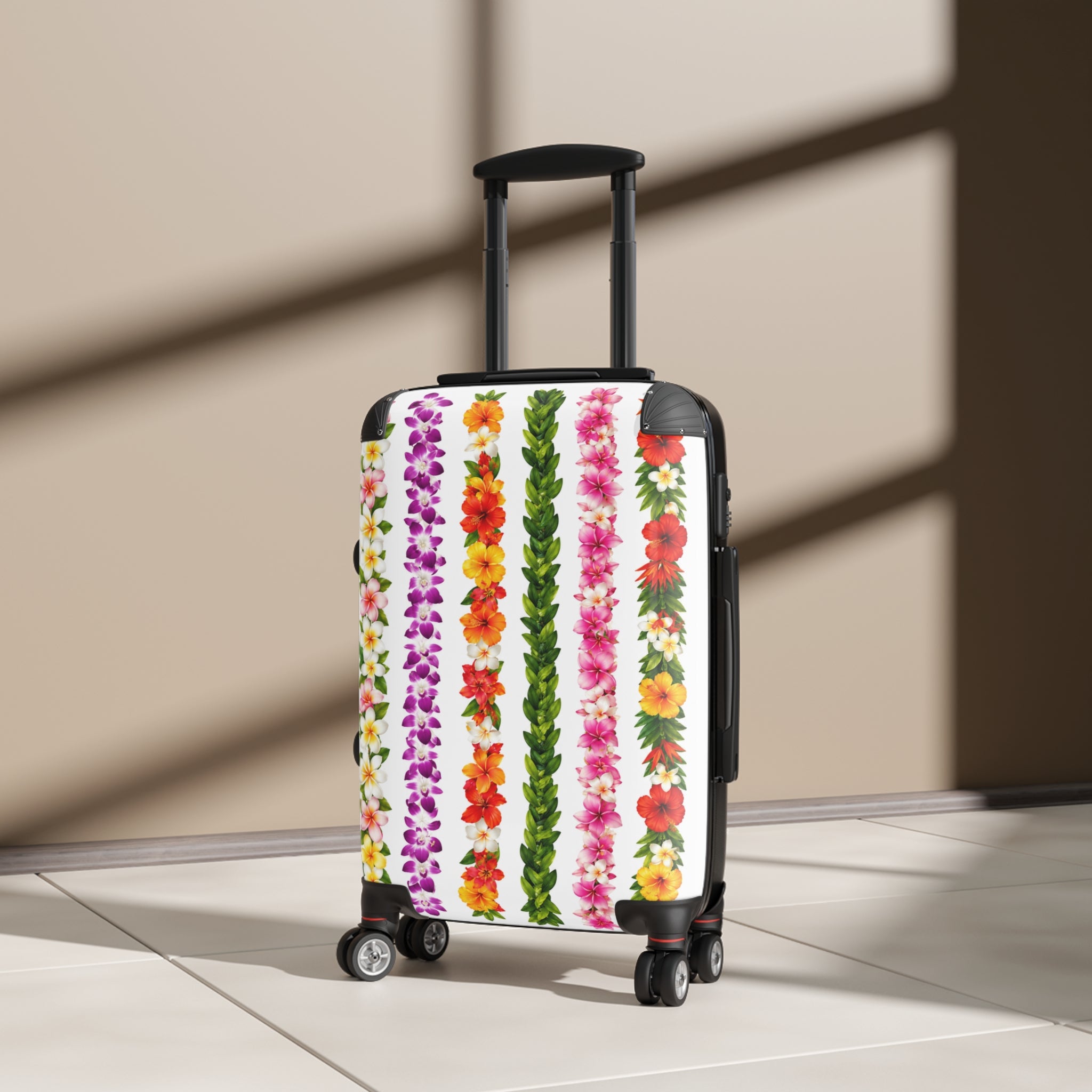 Hawaiian Lei Stripe Suitcase — Floral Travel Carry-On