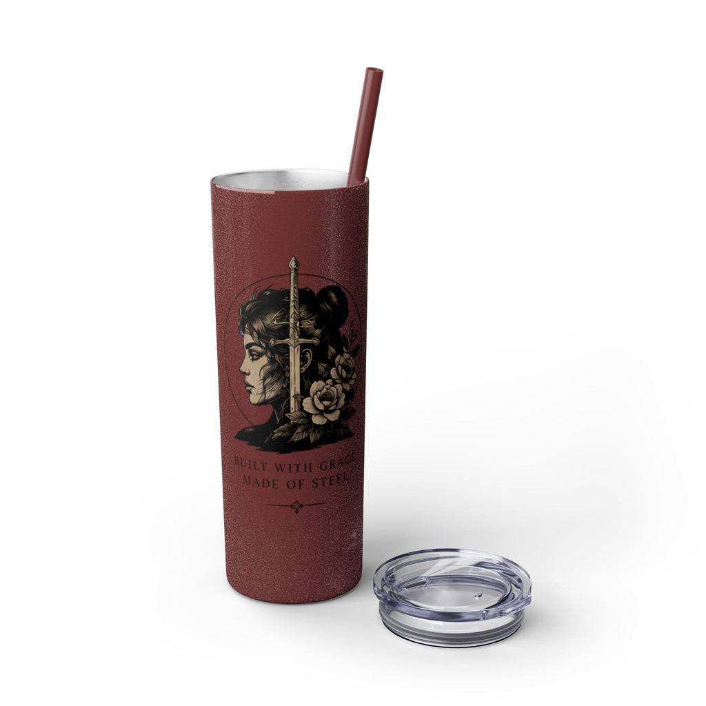 20oz Skinny Tumbler — “Built With Grace, Made of Steel” Warrior Woman Design