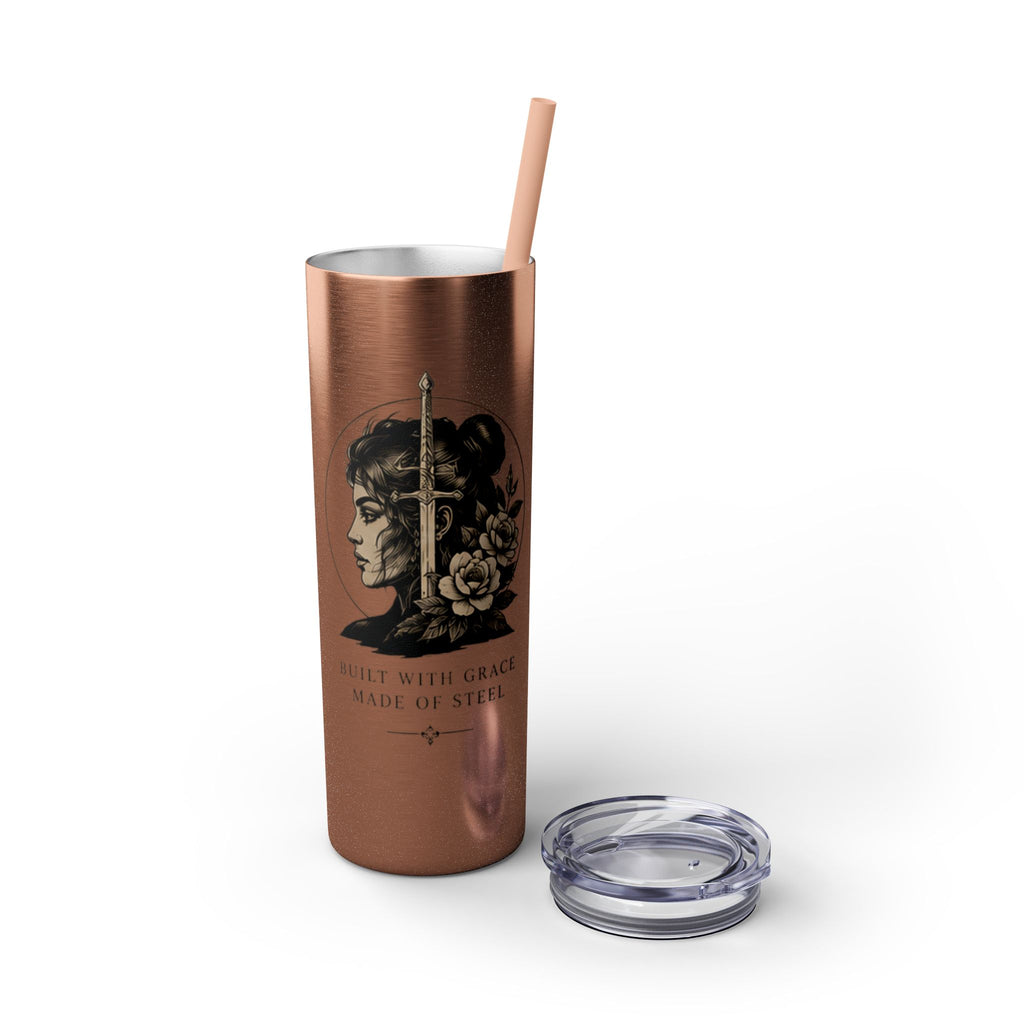 20oz Skinny Tumbler — “Built With Grace, Made of Steel” Warrior Woman Design