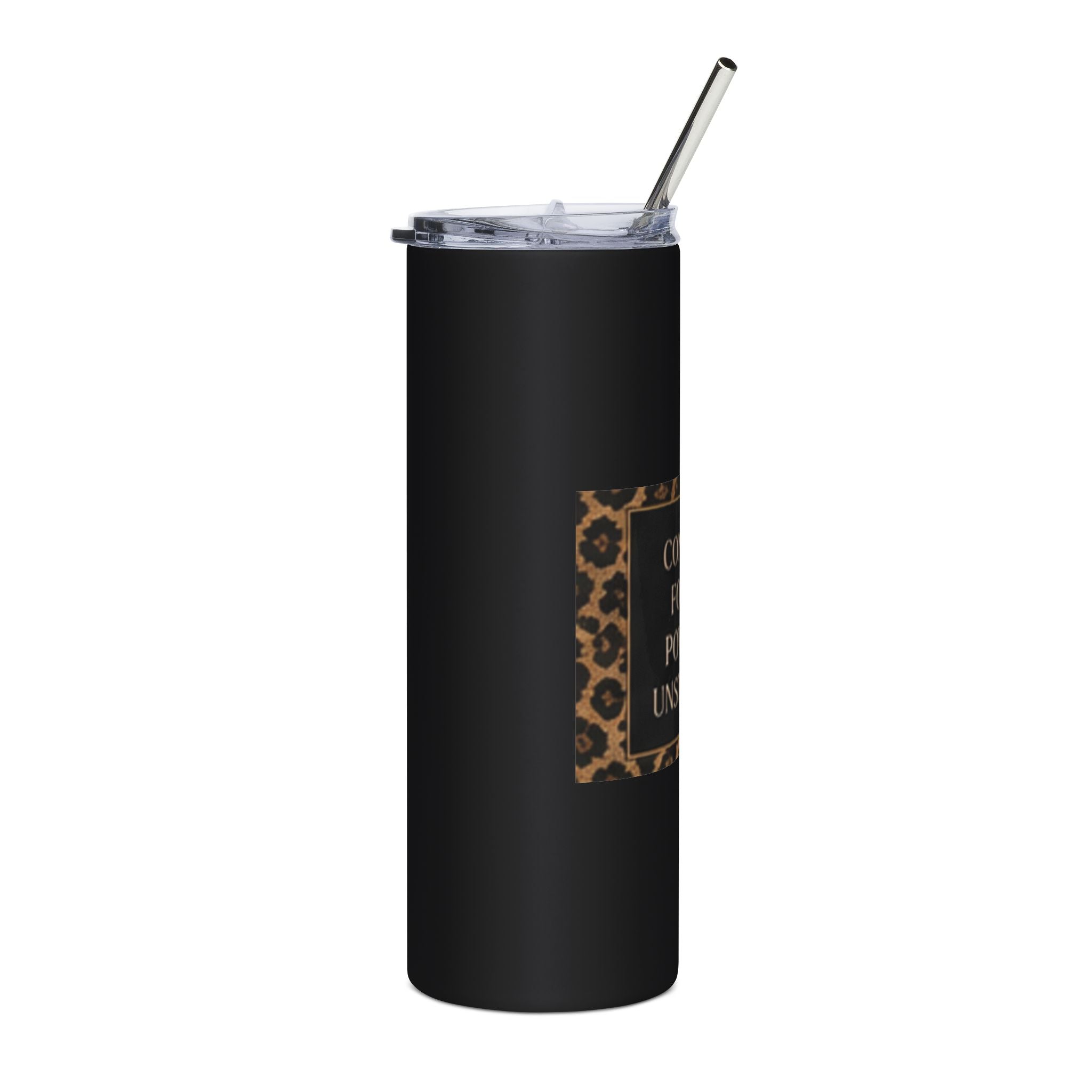 20oz Stainless Tumbler — "Confident Focused Powerful Unstoppable" Leopard Accent