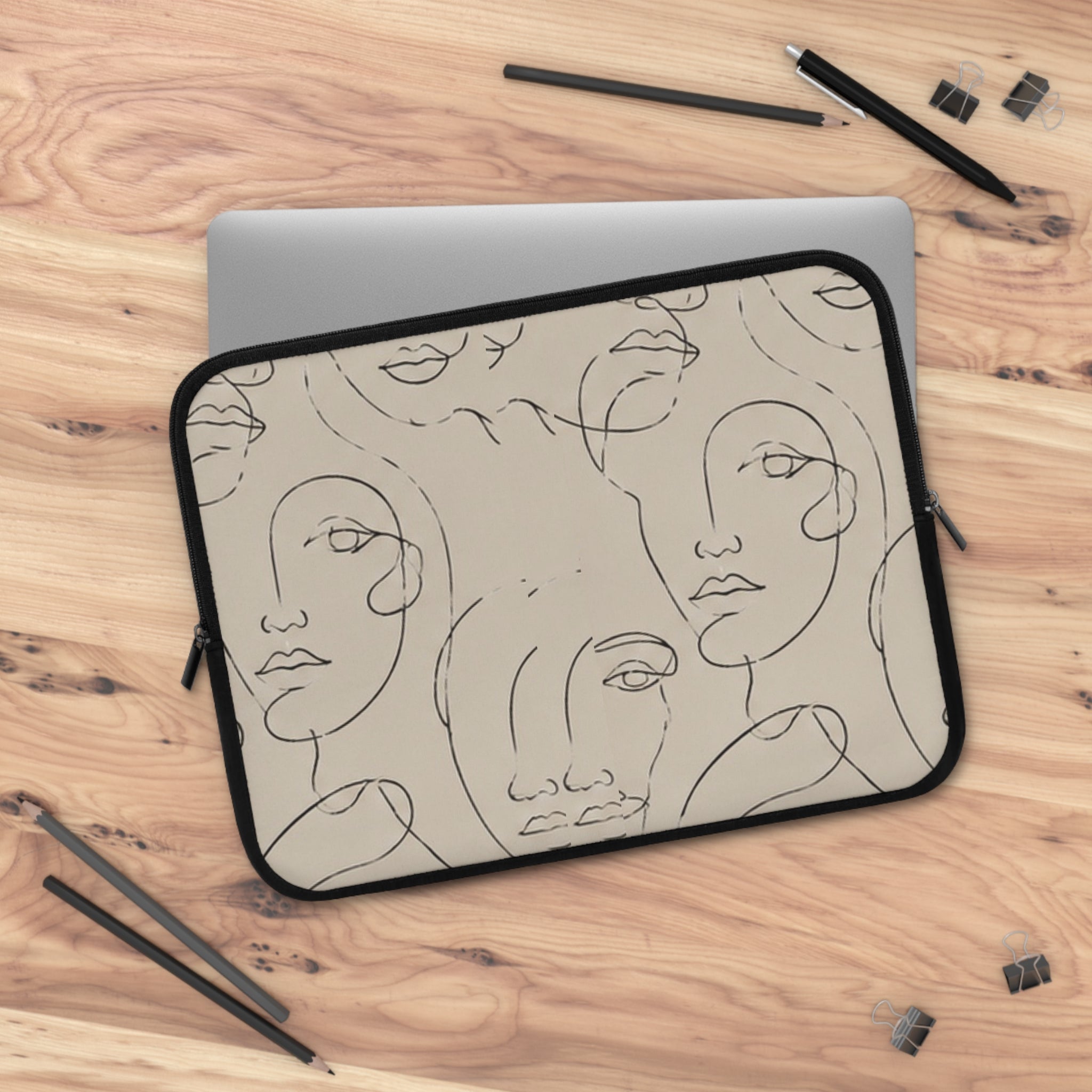 Abstract Line Art Faces Laptop Sleeve