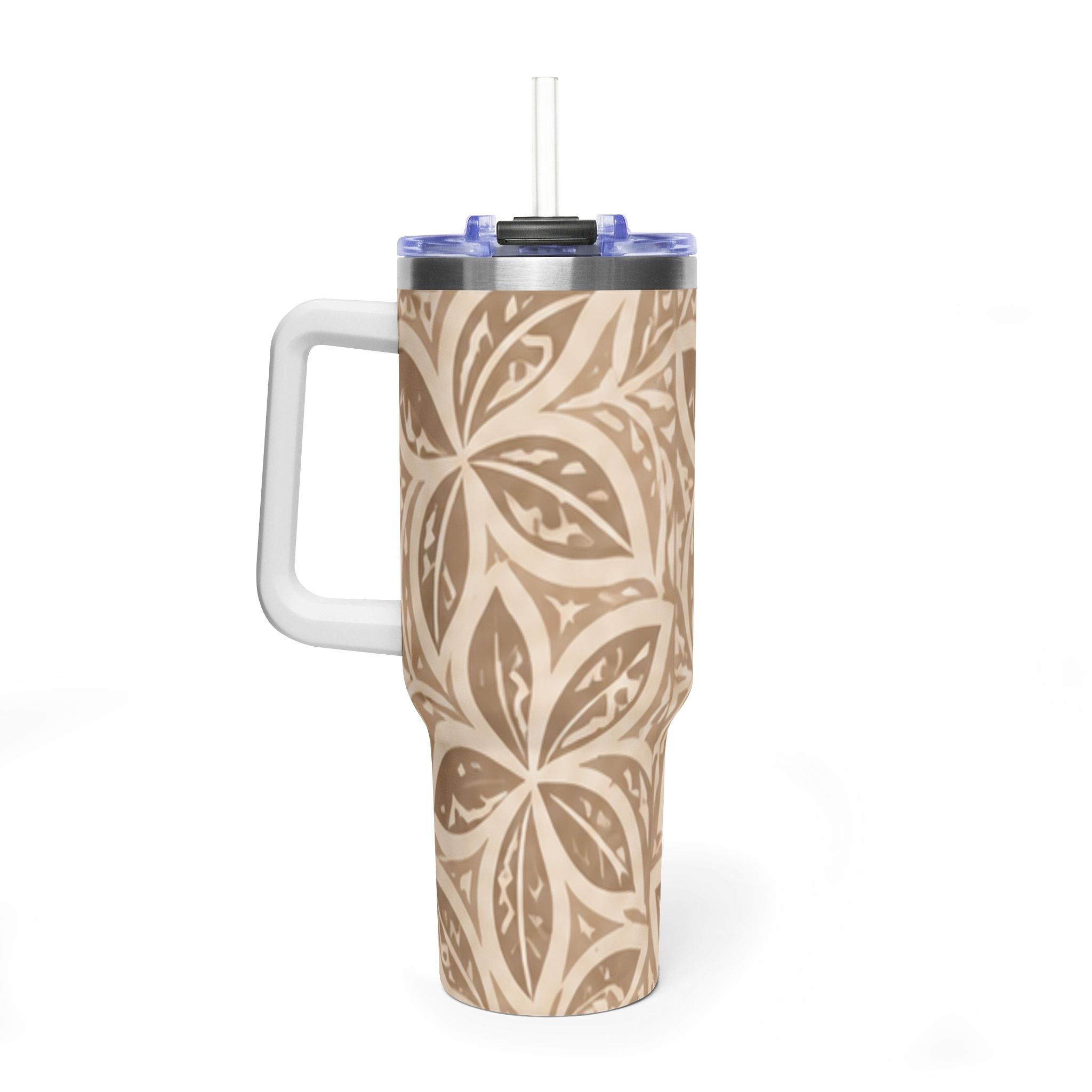 40oz Thermal Tumbler — Beige Floral Mandala Insulated Travel Cup