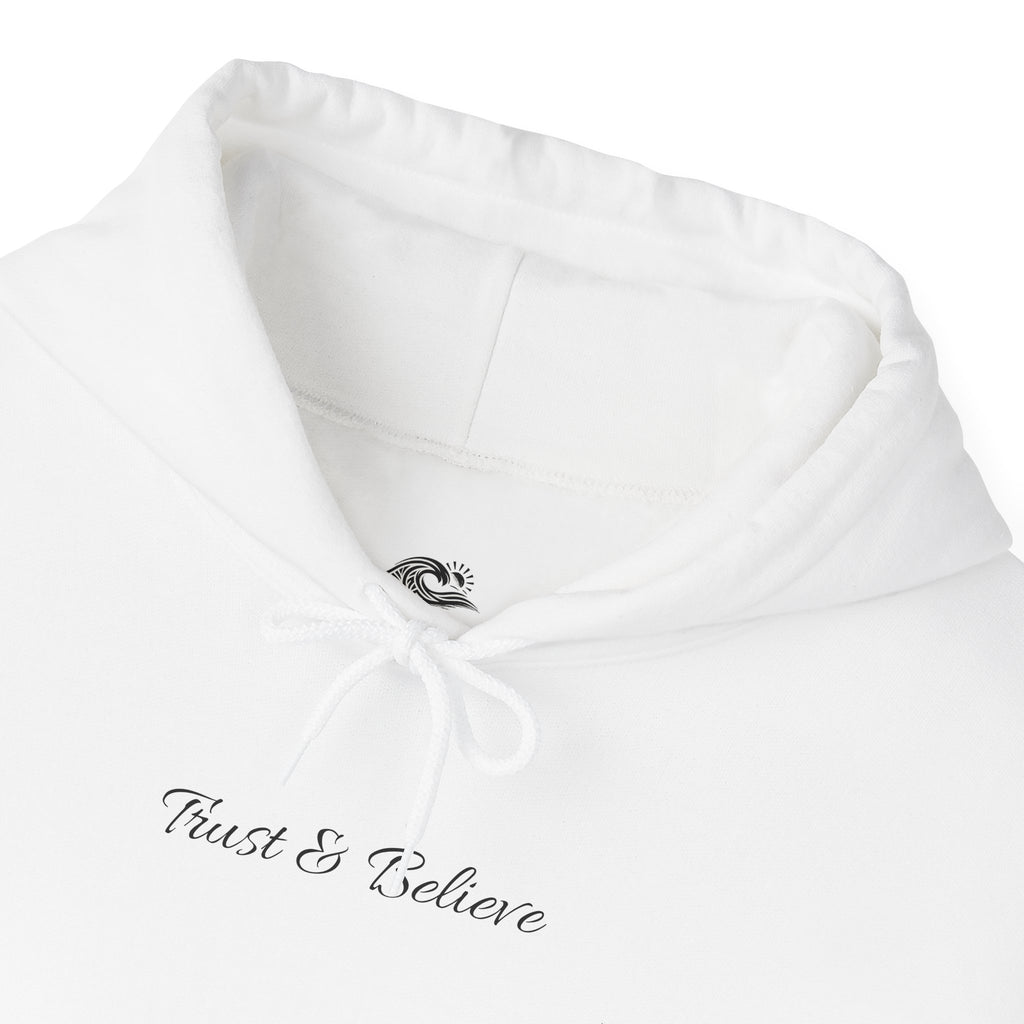 Trust & Believe Hoodie — Beach Palm Sunset Graphic Hooded Sweatshirt
