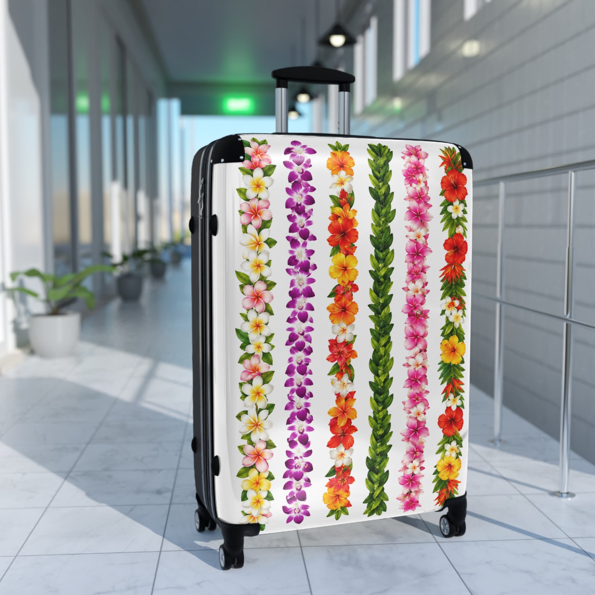 Hawaiian Lei Stripe Suitcase — Floral Travel Carry-On