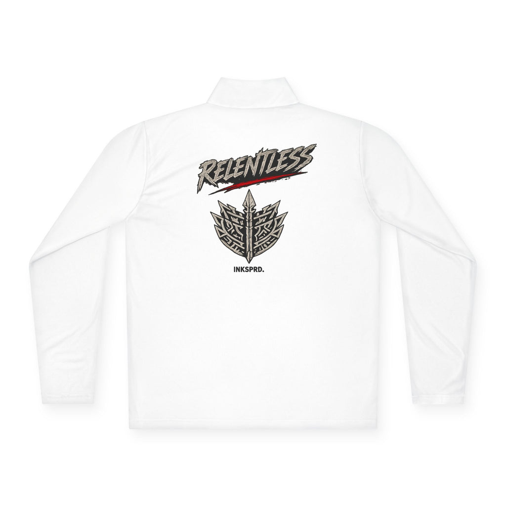 Relentless Quarter-Zip Pullover — Minimal Cactus Chest Logo & Bold Back Graphic