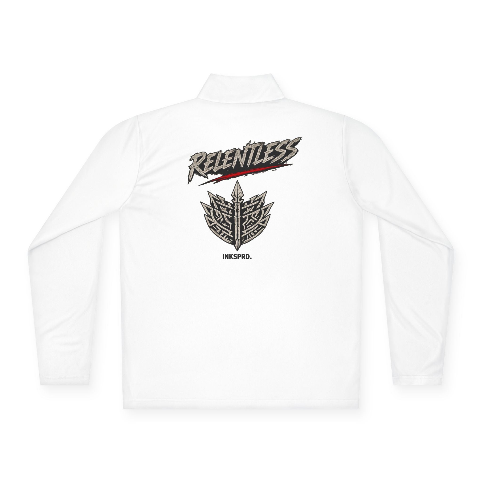 Relentless Quarter-Zip Pullover — Minimal Cactus Chest Logo & Bold Back Graphic