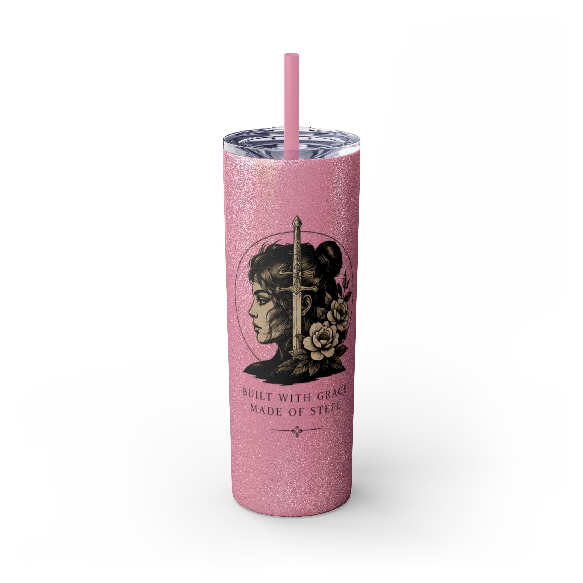 20oz Skinny Tumbler — “Built With Grace, Made of Steel” Warrior Woman Design