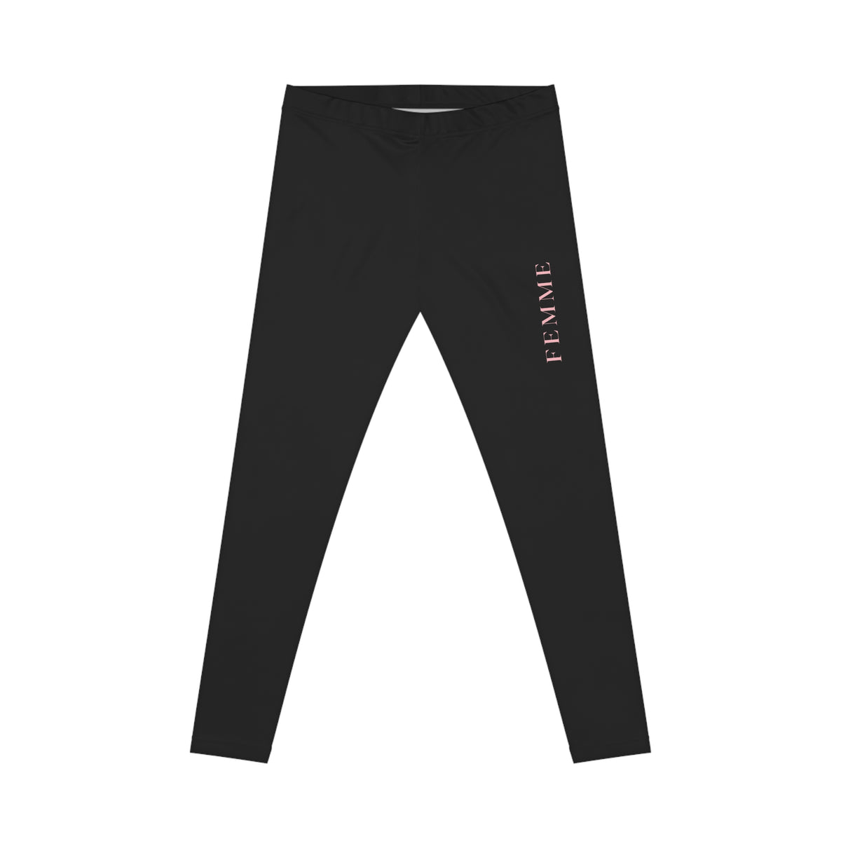 Minimal Black Leggings with Vertical 'Femme' Accent — Women's Casual Activewear