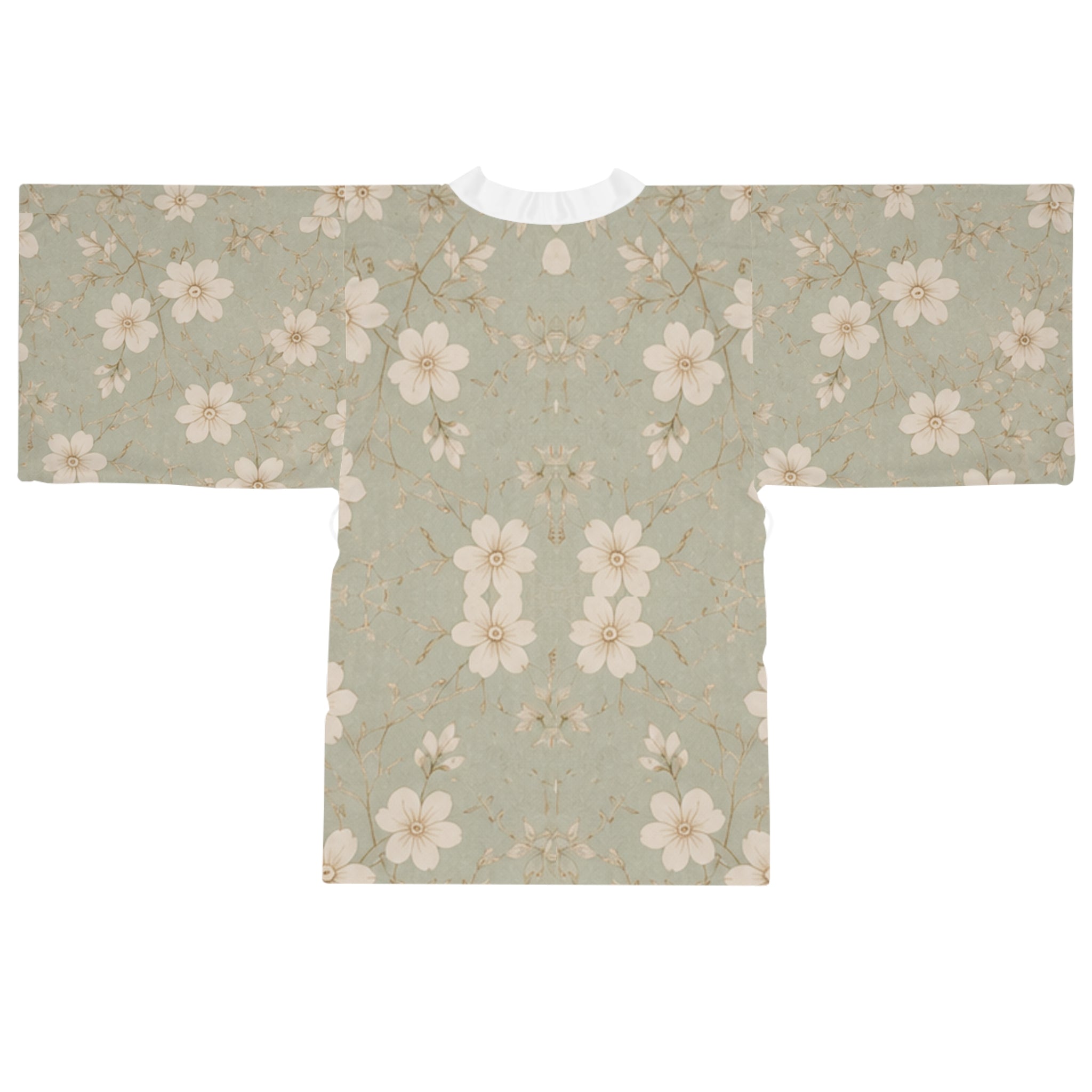White Magnolia Kimono Robe – Floral Long Sleeve Robe