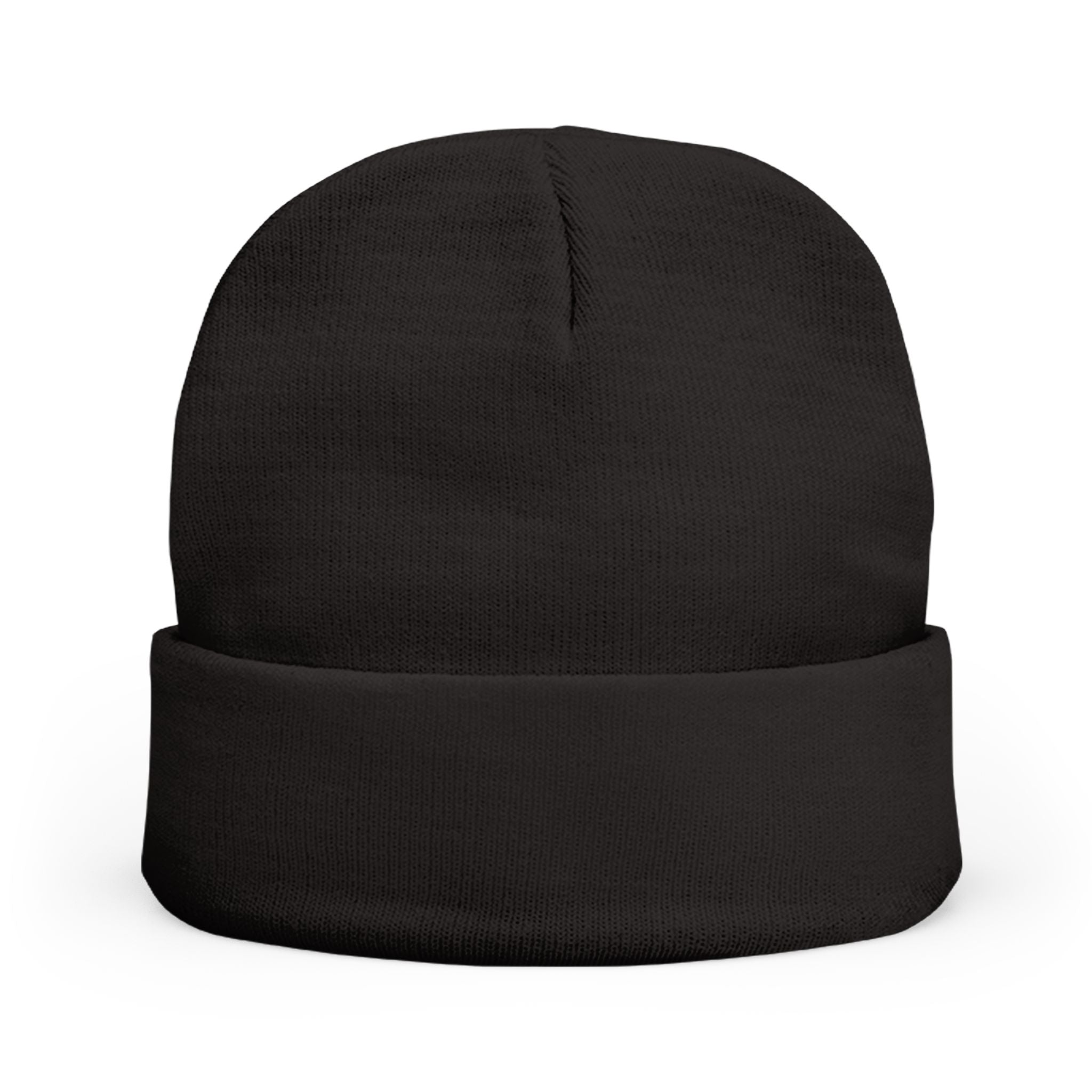 Embroidered Minimalist 'A' Knit Beanie – Black Cuffed Winter Hat