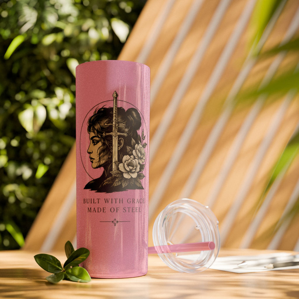 20oz Skinny Tumbler — “Built With Grace, Made of Steel” Warrior Woman Design