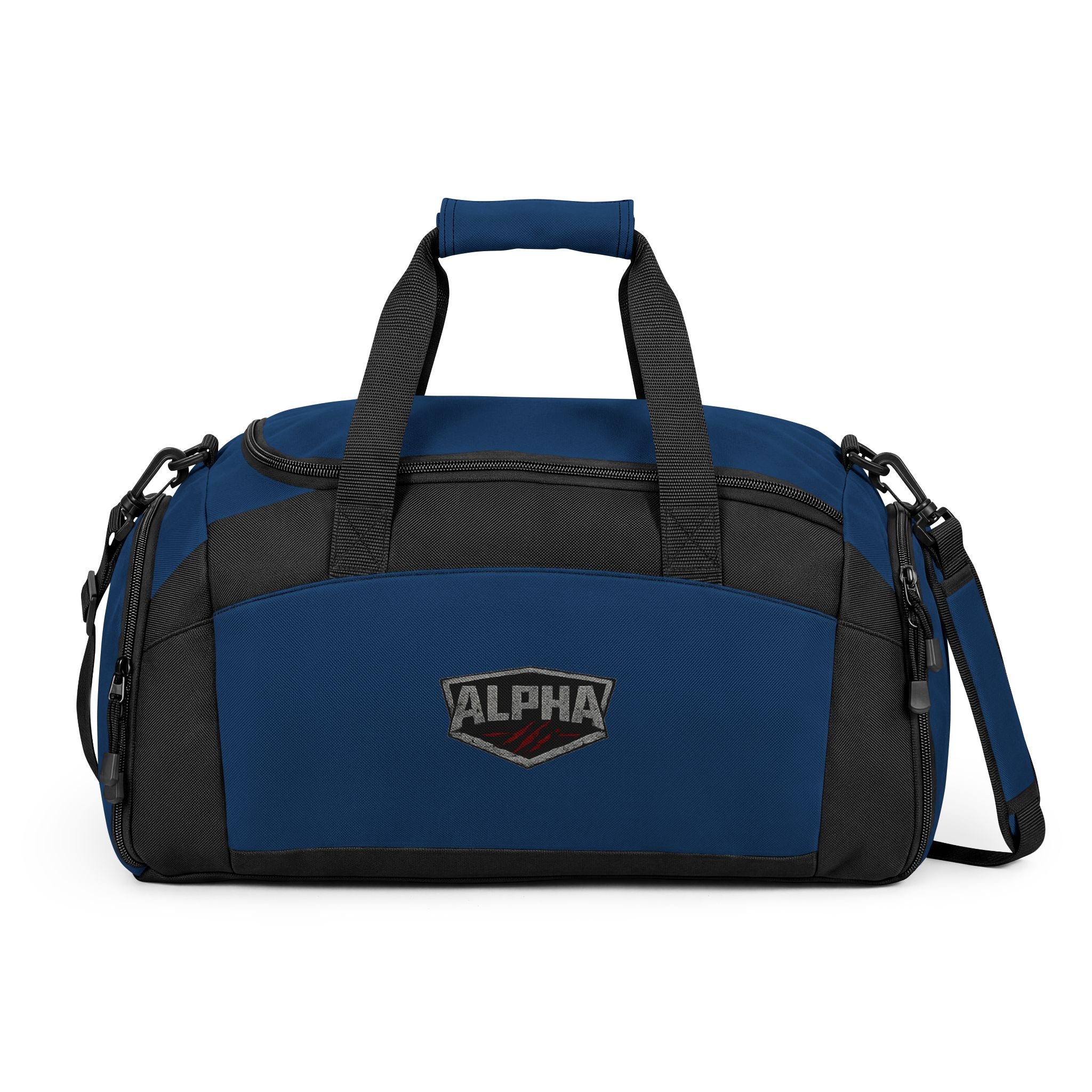 Alpha Emblem Gym Bag — Durable Black Workout Duffle