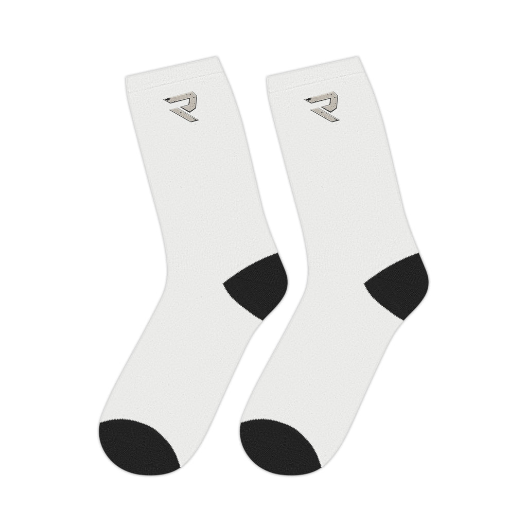 Relentless Symbol Mid-Length Socks — Athletic Crew Socks with Motivational Emblem