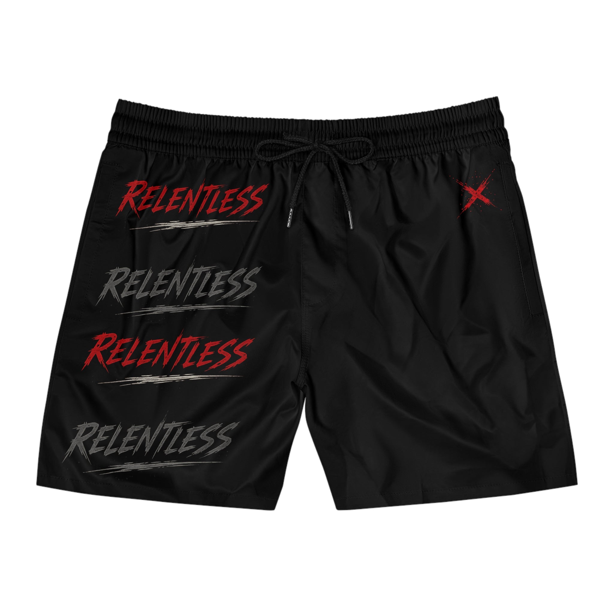 Relentless Swim Shorts — Men's Mid-Length Black Athletic Swim Trunks
