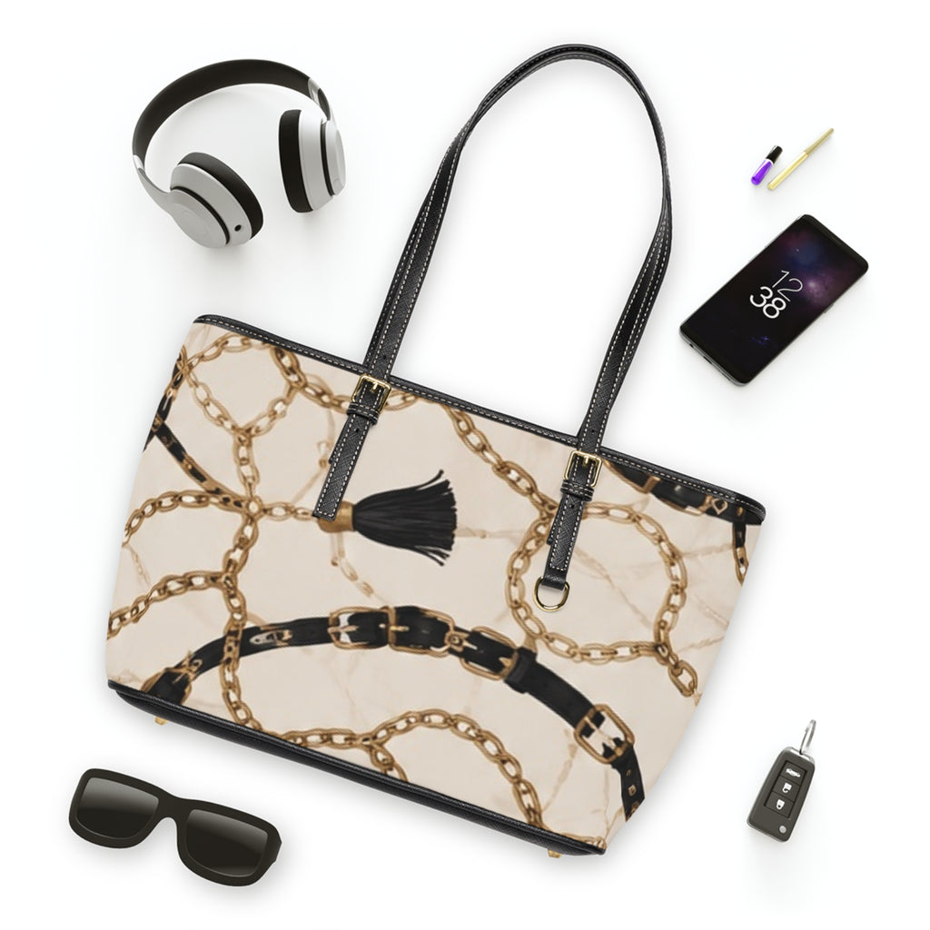 Chain Scarf PU Leather Shoulder Bag — Chic Tote with Decorative Chain