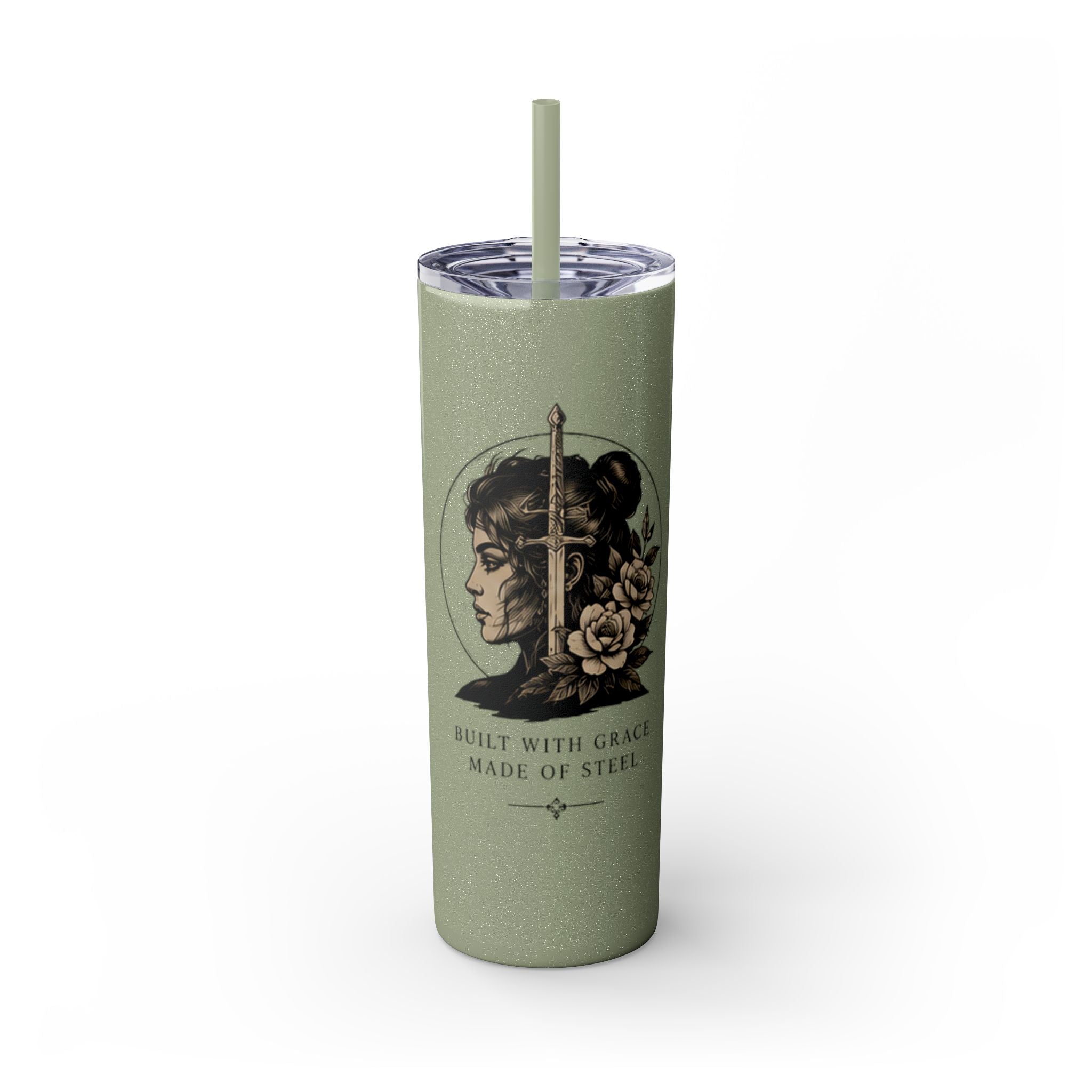 20oz Skinny Tumbler — “Built With Grace, Made of Steel” Warrior Woman Design