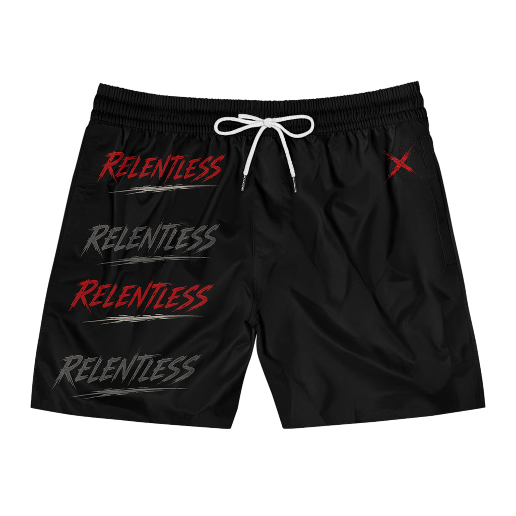 Relentless Swim Shorts — Men's Mid-Length Black Athletic Swim Trunks