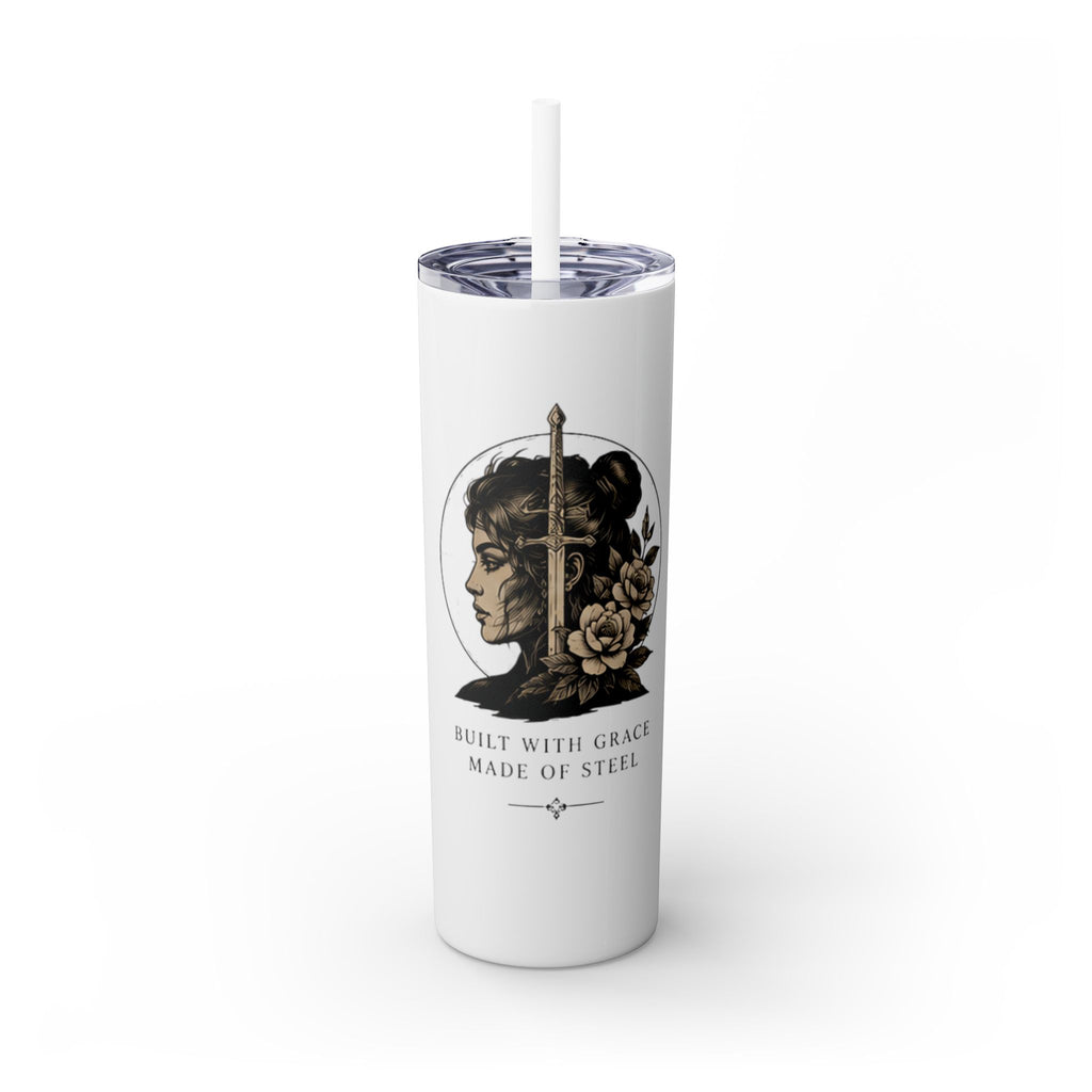 20oz Skinny Tumbler — “Built With Grace, Made of Steel” Warrior Woman Design