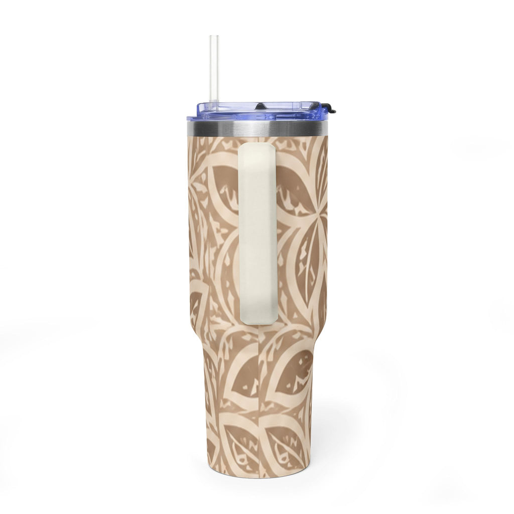 40oz Thermal Tumbler — Beige Floral Mandala Insulated Travel Cup