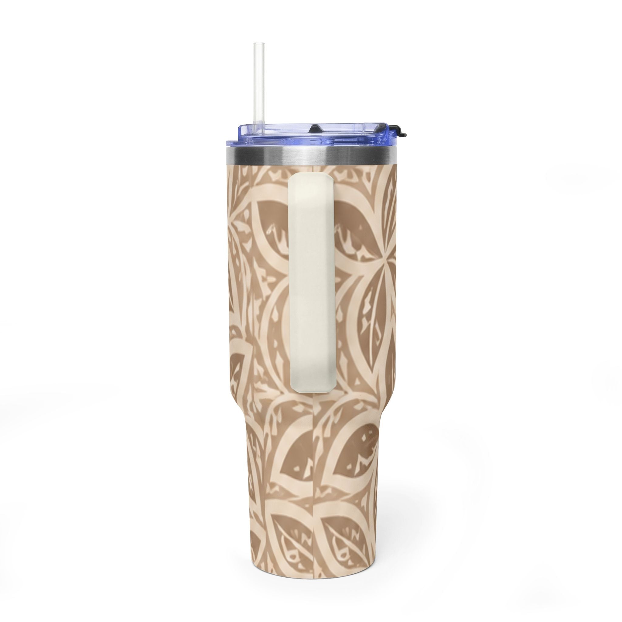 40oz Thermal Tumbler — Beige Floral Mandala Insulated Travel Cup