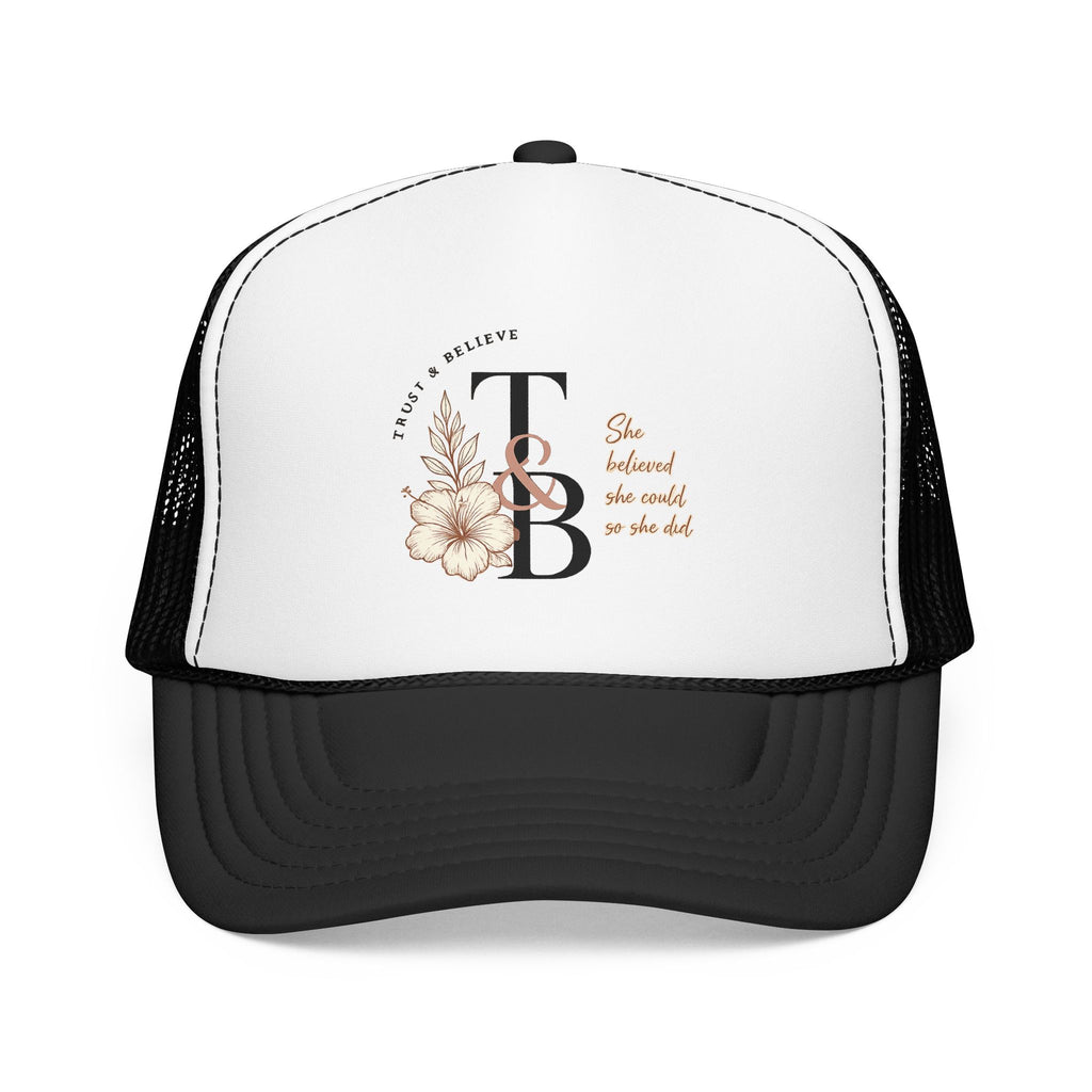 Trucker Hat — 'She Believed She Could So She Did' Floral Monogram