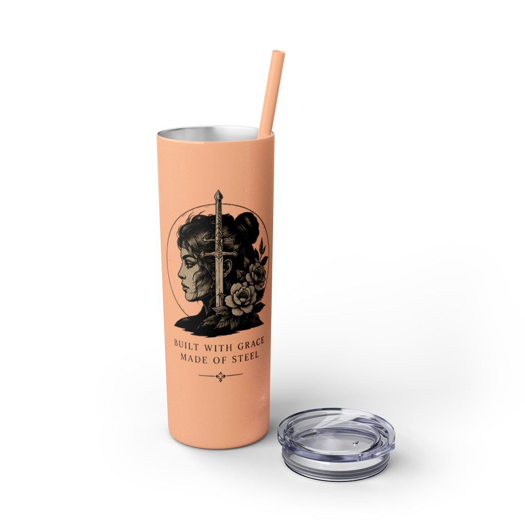 20oz Skinny Tumbler — “Built With Grace, Made of Steel” Warrior Woman Design