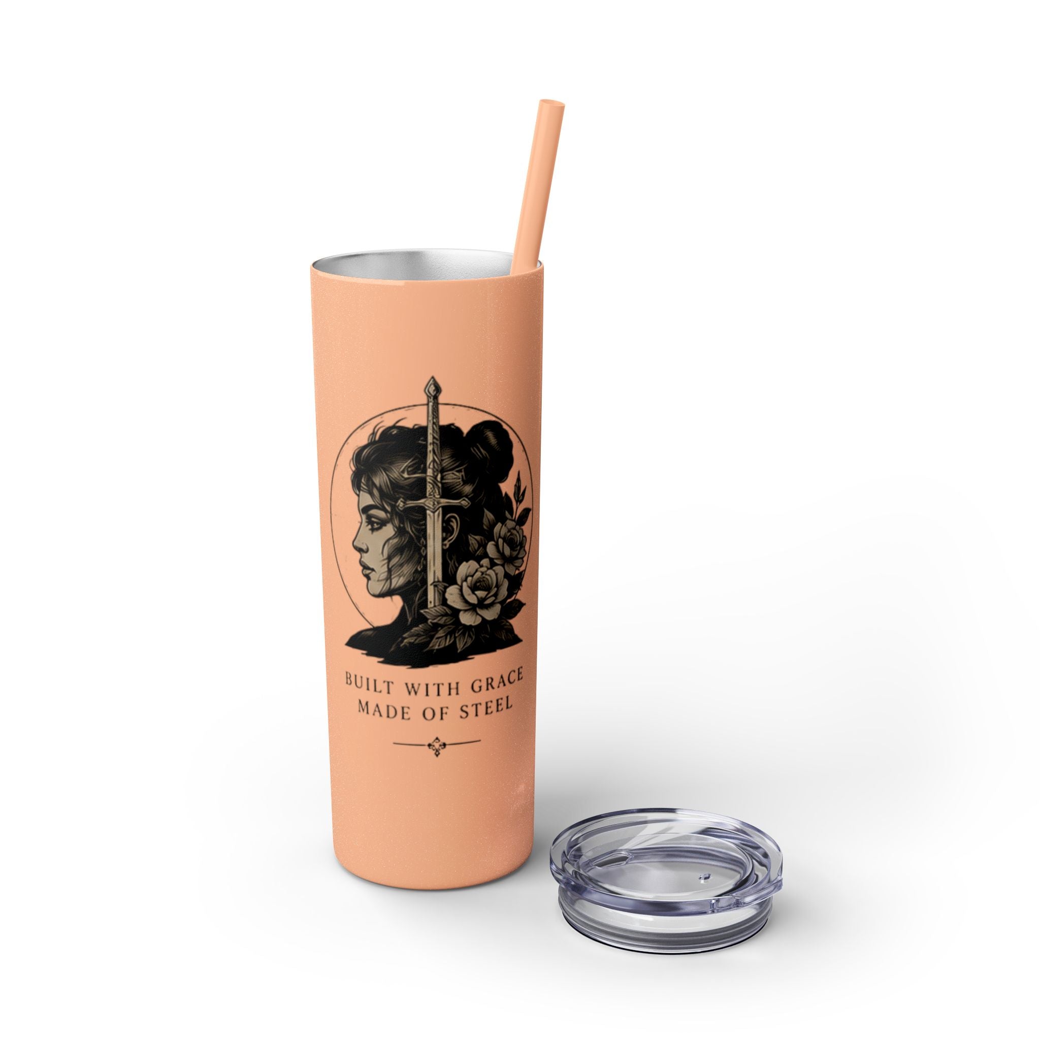 20oz Skinny Tumbler — “Built With Grace, Made of Steel” Warrior Woman Design