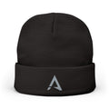 Embroidered Minimalist 'A' Knit Beanie – Black Cuffed Winter Hat