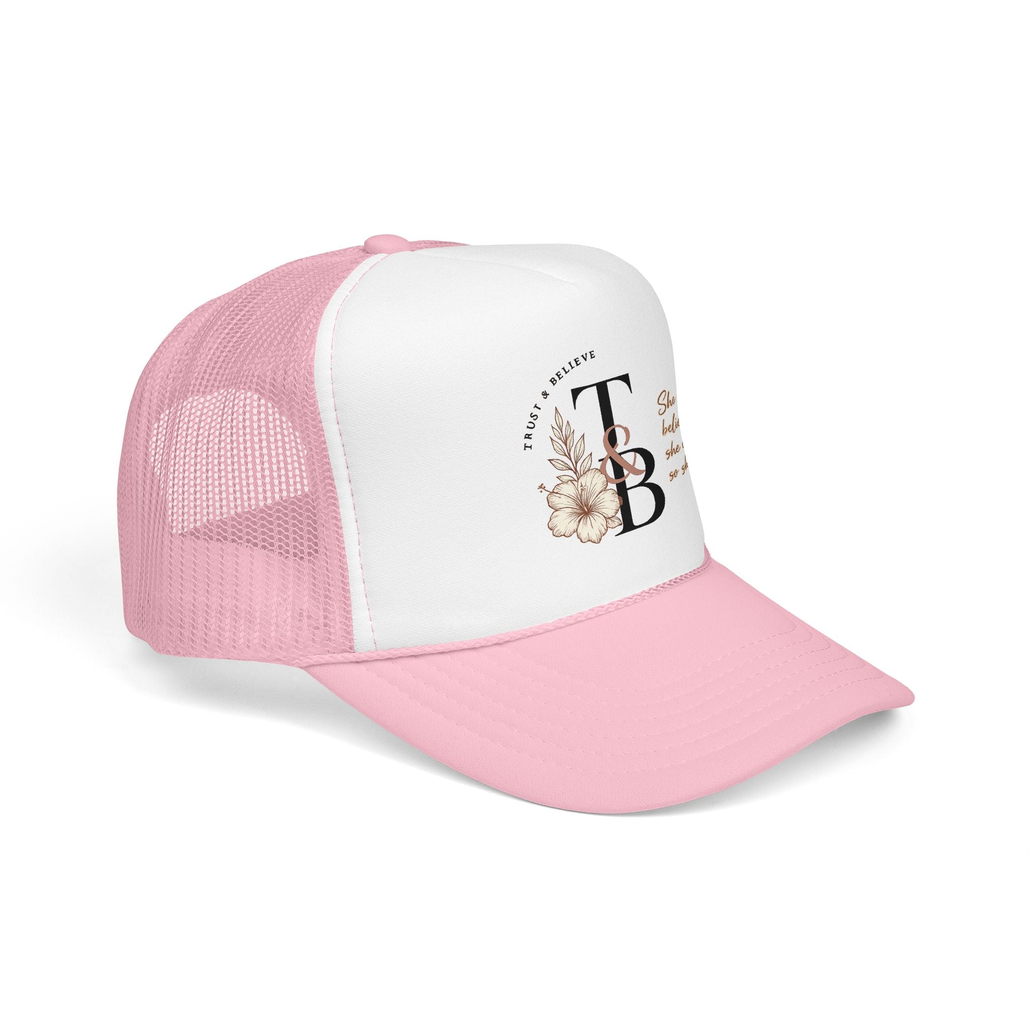 Trucker Hat — 'She Believed She Could So She Did' Floral Monogram