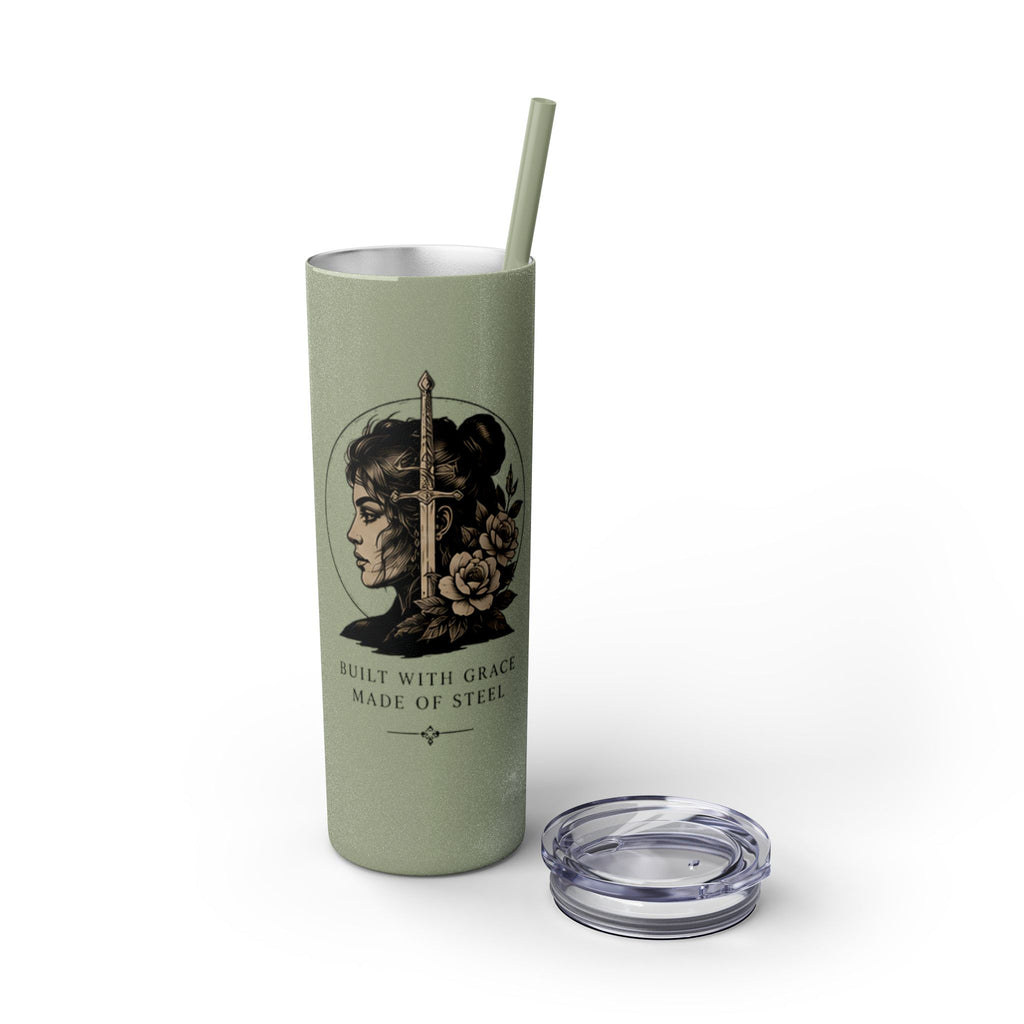 20oz Skinny Tumbler — “Built With Grace, Made of Steel” Warrior Woman Design