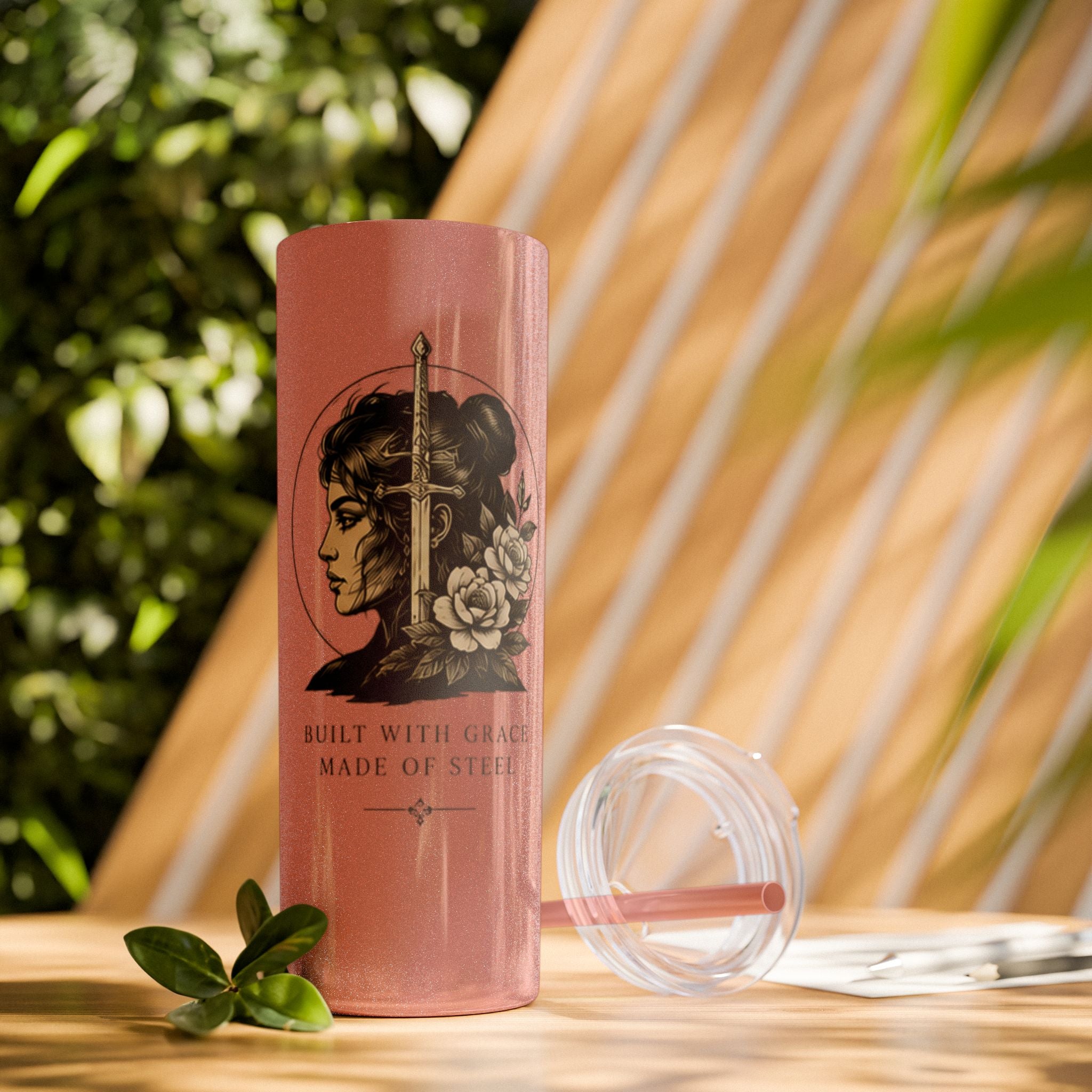 20oz Skinny Tumbler — “Built With Grace, Made of Steel” Warrior Woman Design