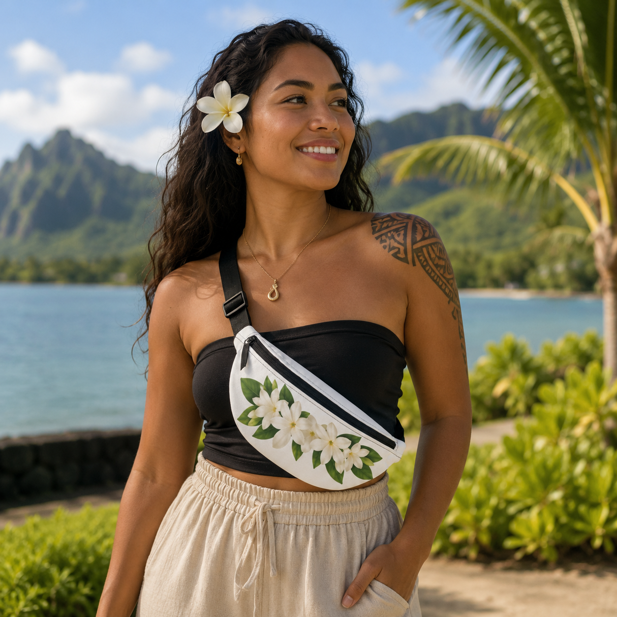 Fanny Pack — White Gardenia Floral Waist Bag