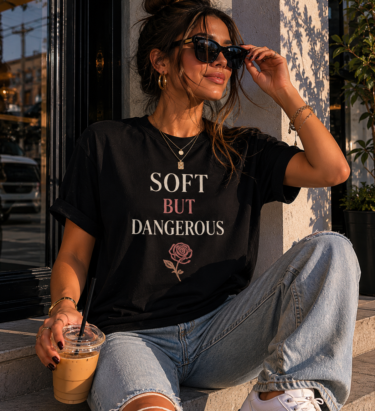Soft But Dangerous T-Shirt — Rose Graphic Statement Tee