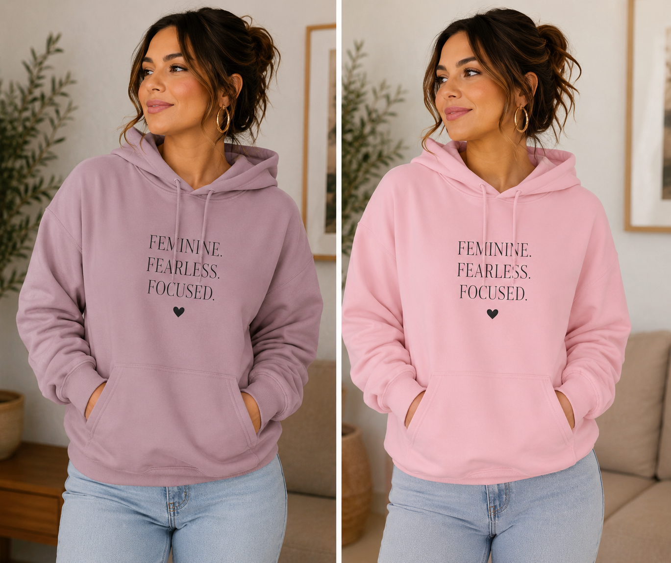 Feminine Fearless Focused Hoodie — Inspirational Women's Statement Pullover