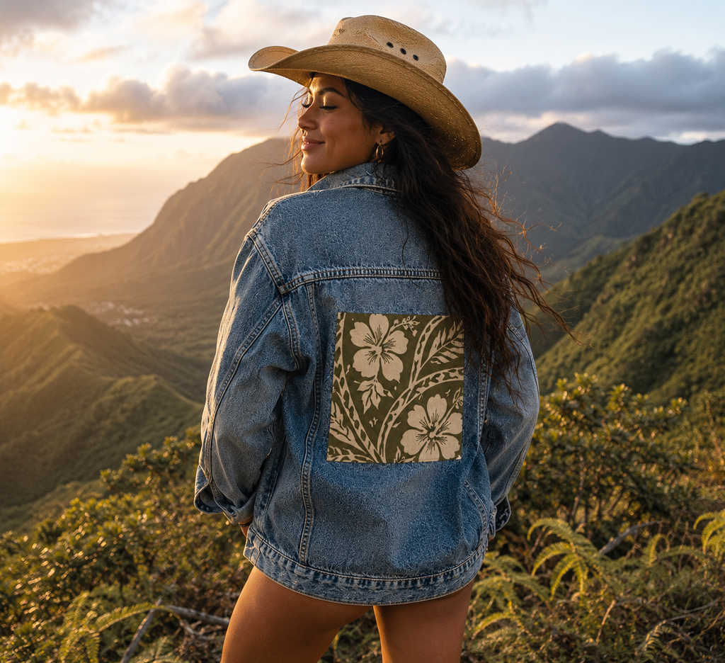 Women's Denim Jacket — Hibiscus Aloha Spirit Embroidered