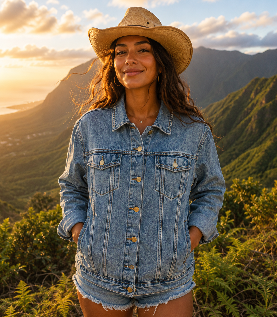 Women's Denim Jacket — Hibiscus Aloha Spirit Embroidered