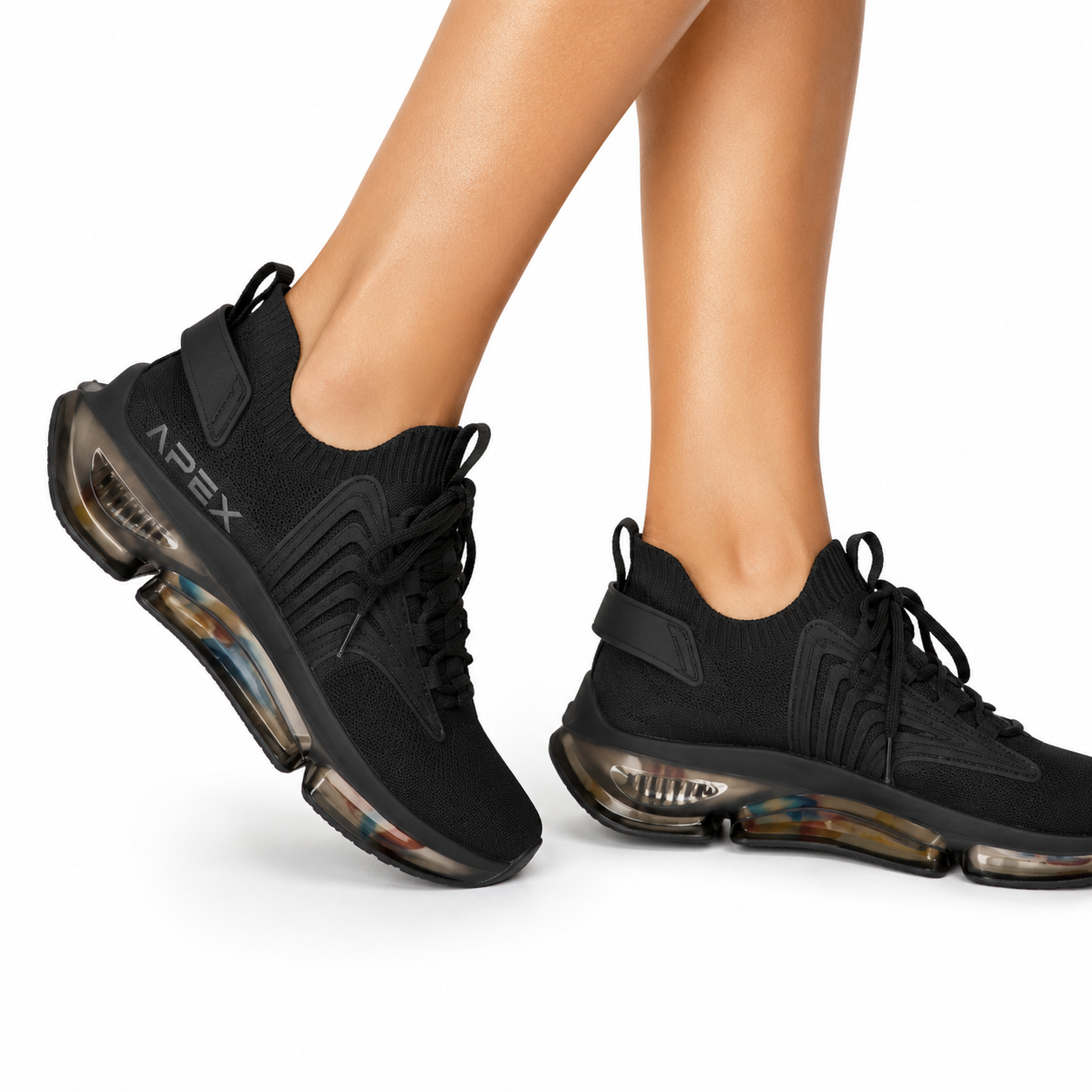 Apex Women's Black Mesh Sneakers — Lightweight Breathable Running Shoes