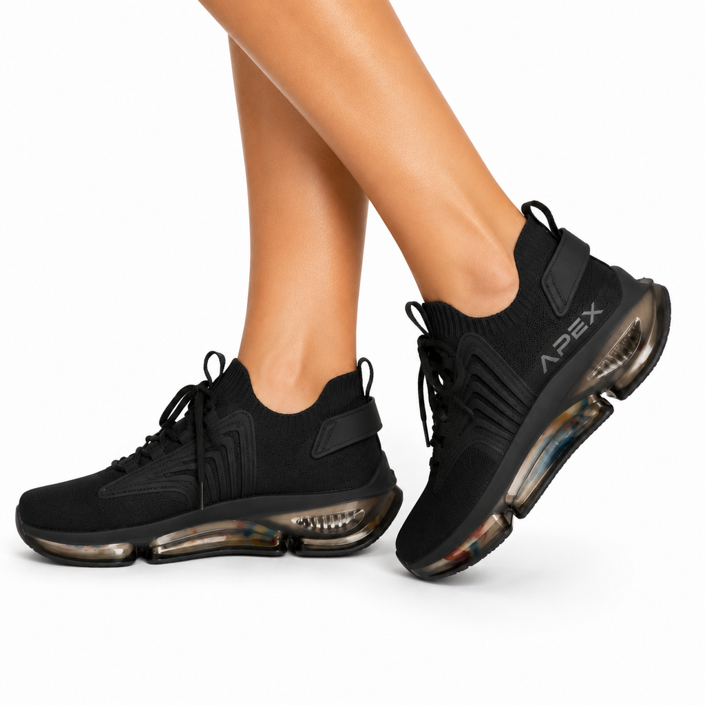 Apex Women's Black Mesh Sneakers — Lightweight Breathable Running Shoes